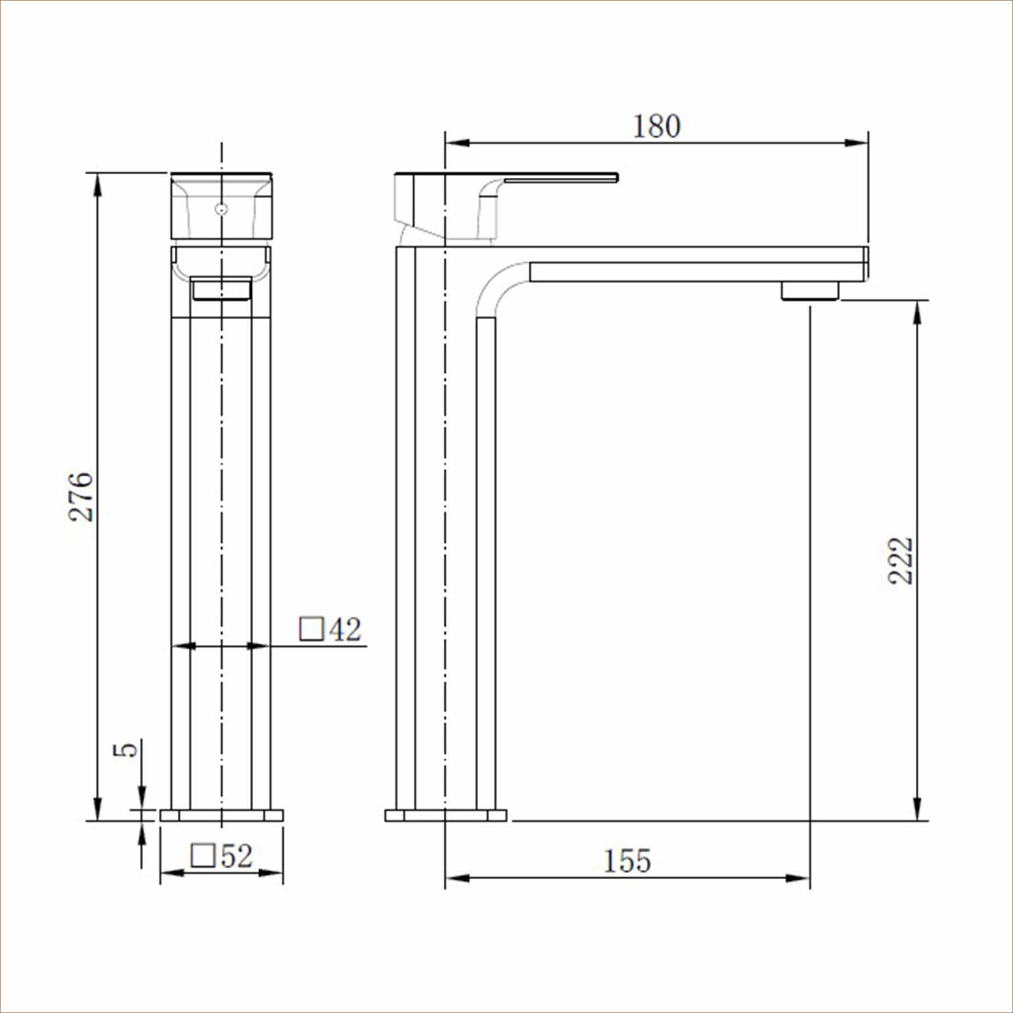 brisbane square single lever tall basin mixer dimensions