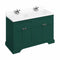 burlington 1300 freestanding 4 door vanity unit with plain white worktop and double bowl matt green