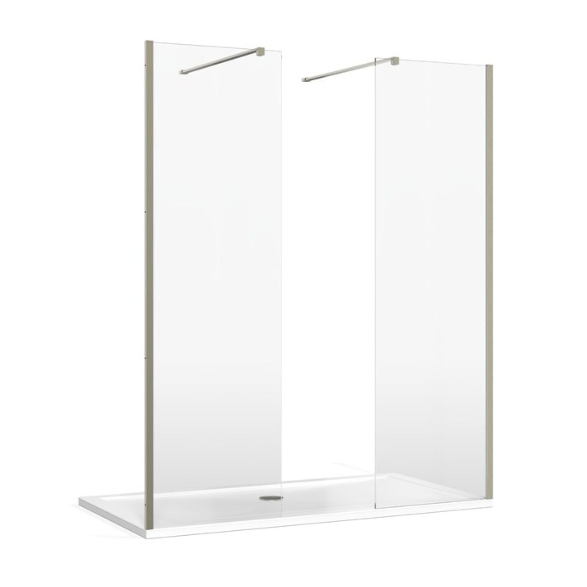 Burlington walk-in shower enclosure with 2 wall bracing bar brushed nickel