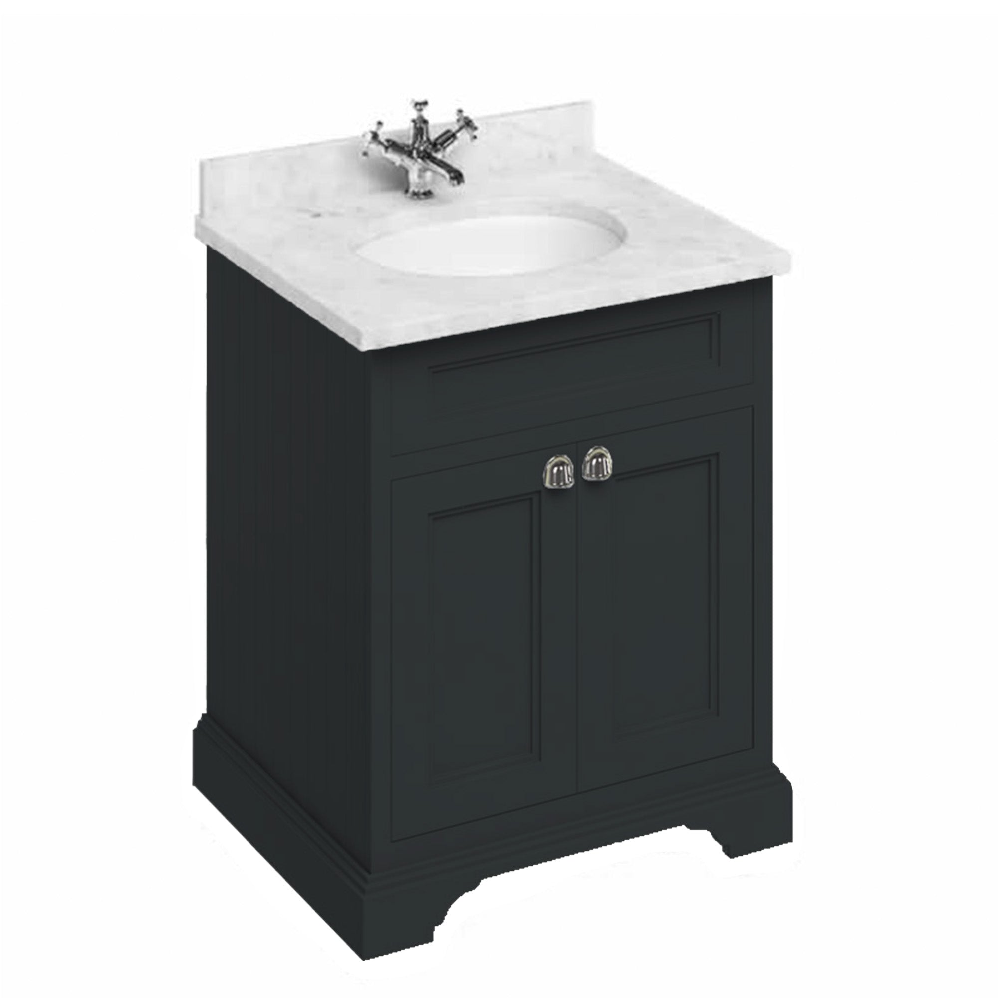 burlington 650 freestanding 2 door vanity unit with carrara marble worktop and integrated bowl