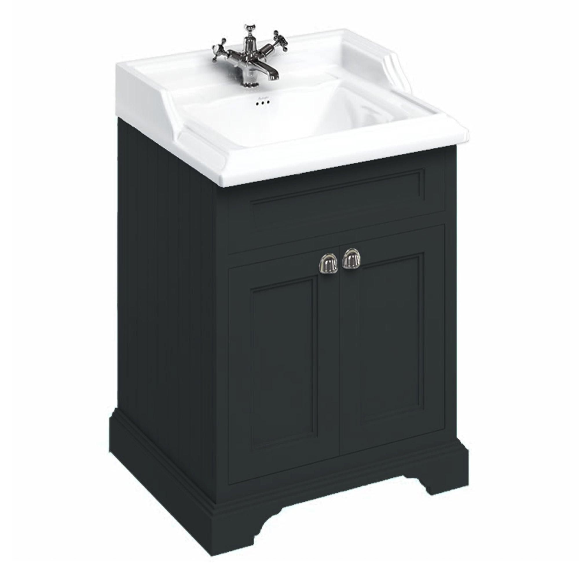 burlington 650 freestanding 2 door vanity unit with classic basin 1th matt black