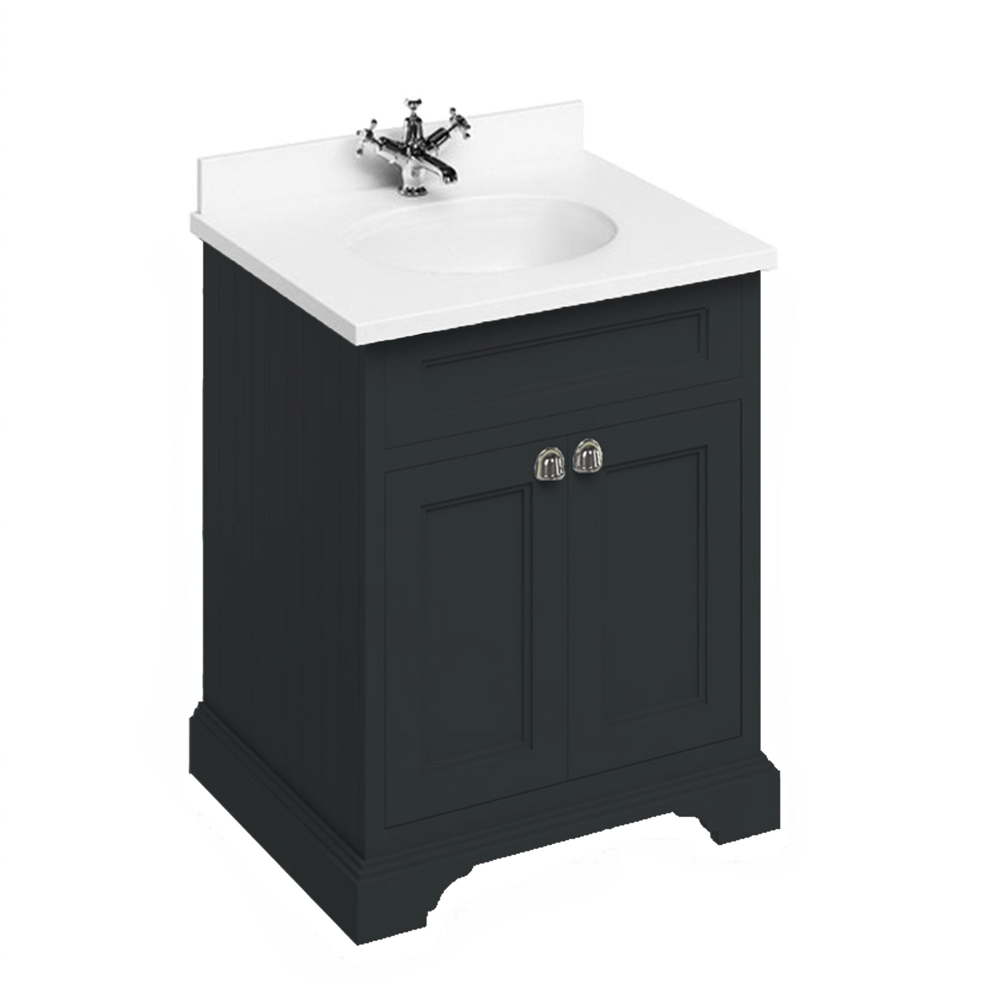 burlington 650 freestanding 2 door vanity unit with white marble worktop and integrated bowl