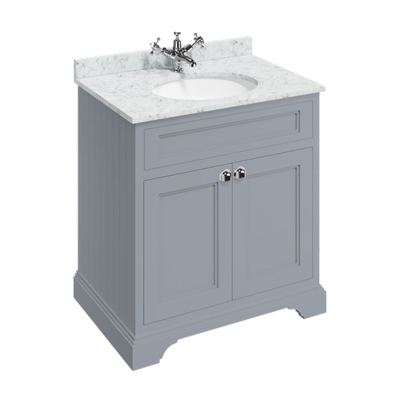 burlington 750 freestanding 2 door vanity unit with basin and carrara marble worktop classic grey