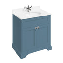 burlington 750 freestanding 2 door vanity unit with basin and white worktop blue
