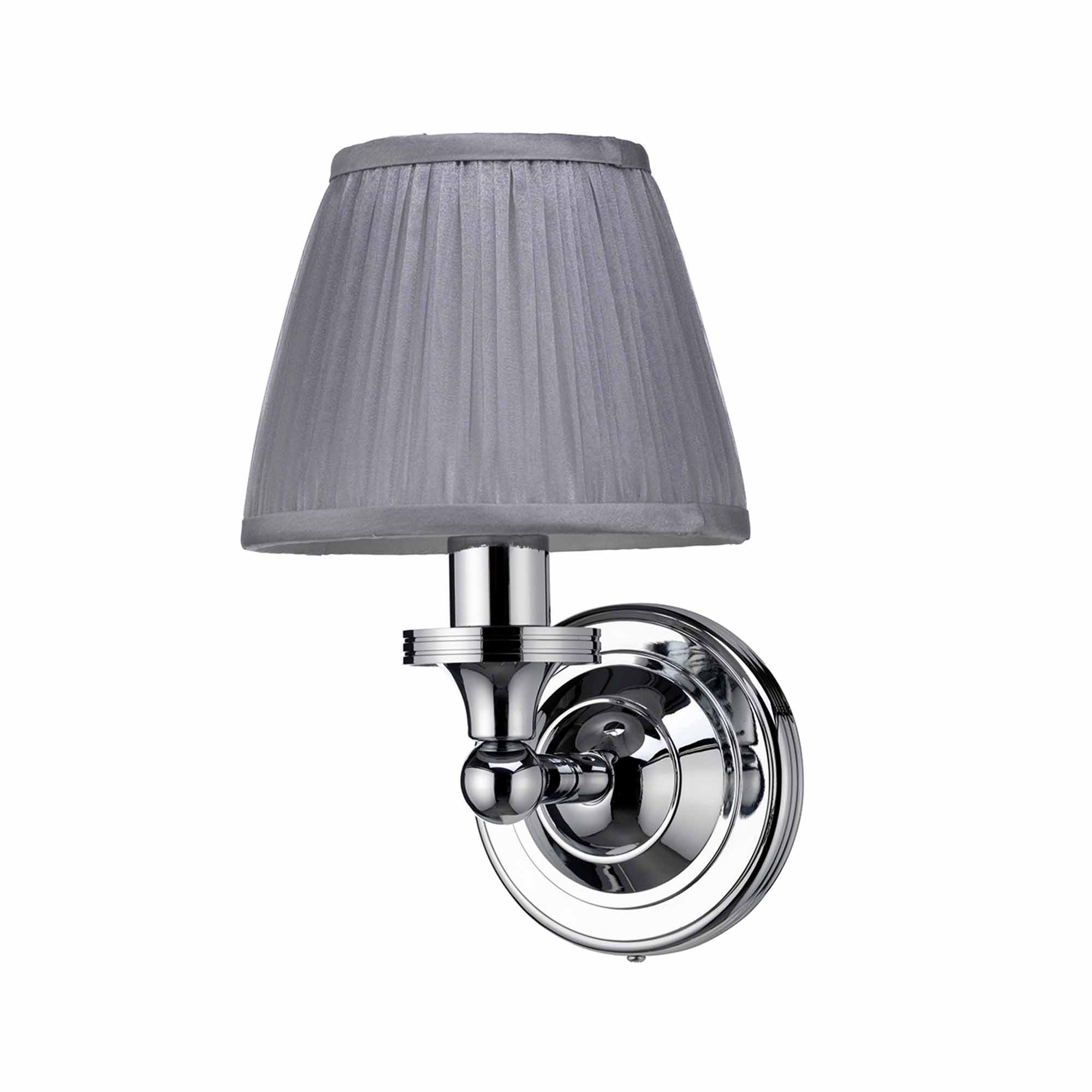 burlington bathroom round wall light with chrome base silver chiffon shade chrome