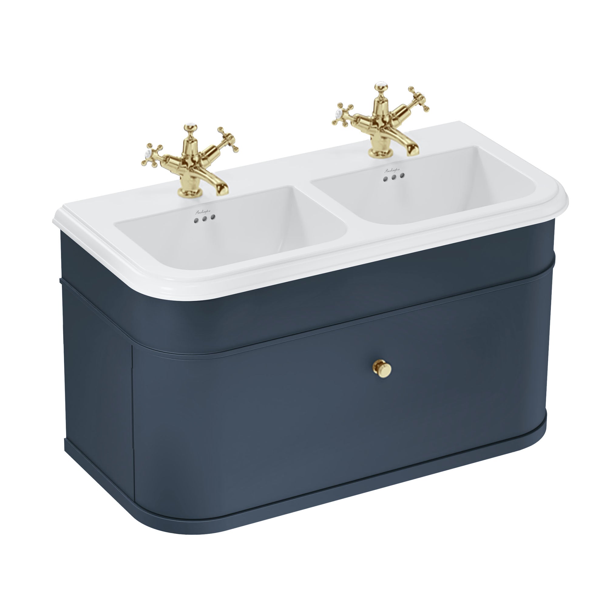 burlington chalfont 1000 wall mounted vanity unit with double ceramic basin blue