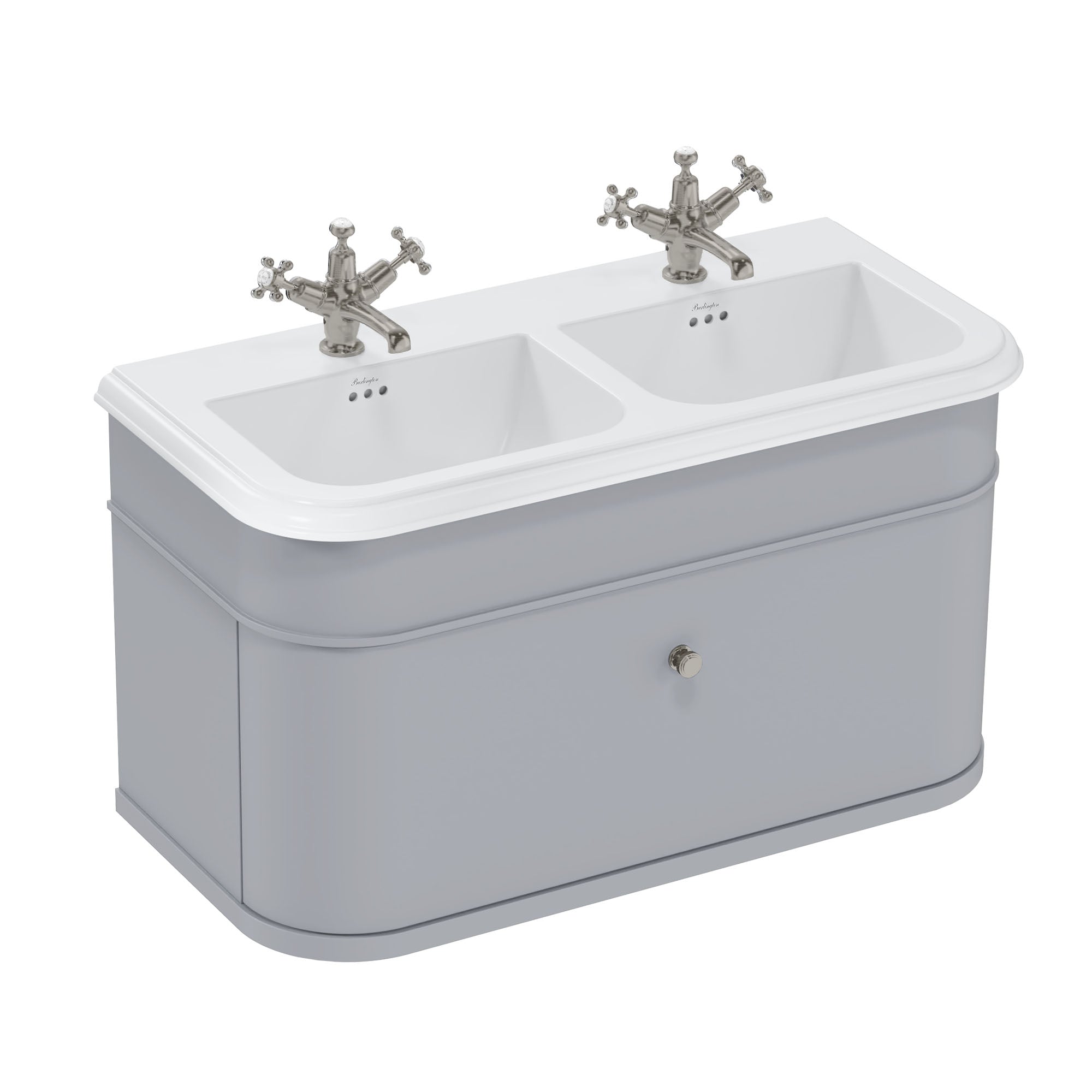 burlington chalfont 1000 wall mounted vanity unit with double ceramic basin classic grey