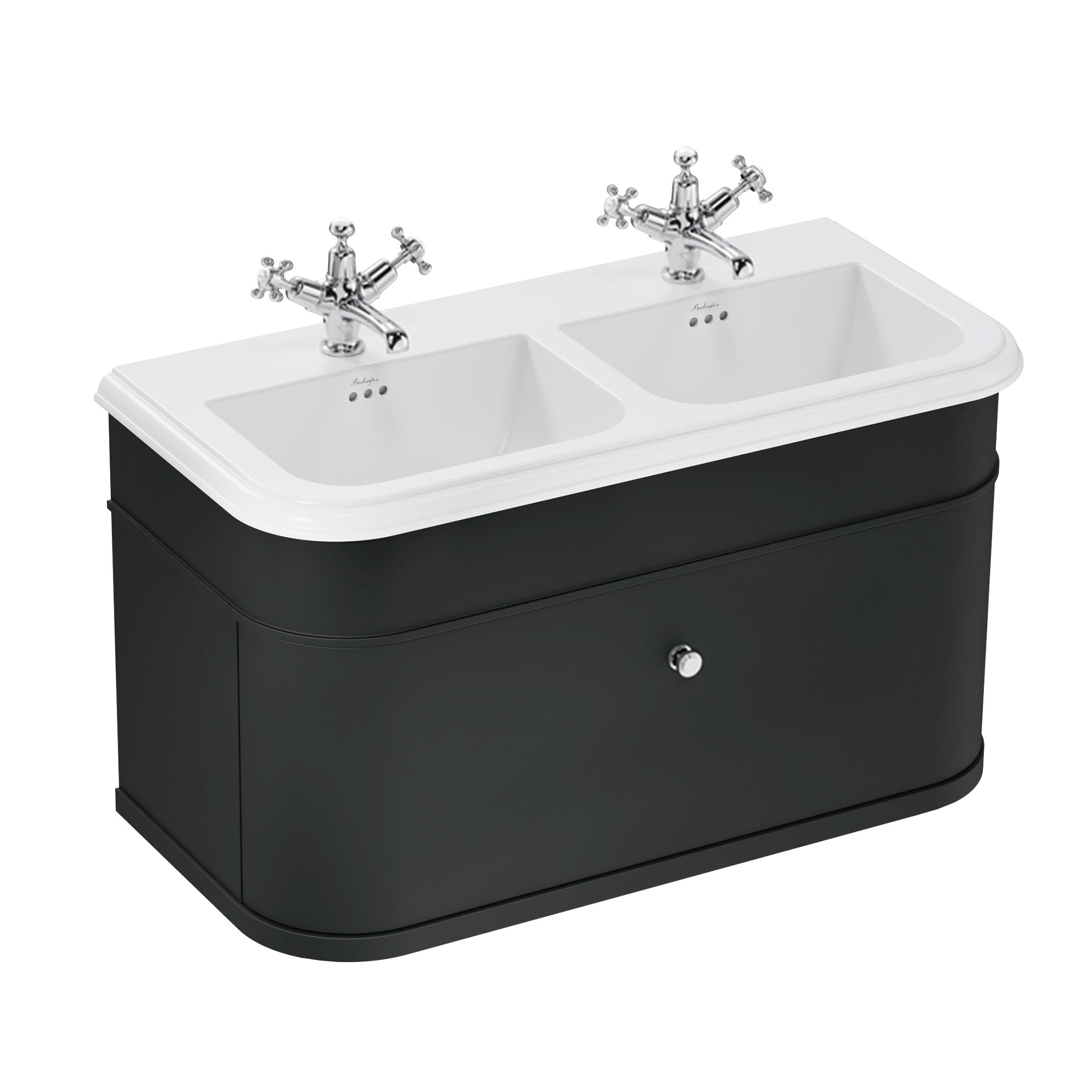 burlington chalfont 1000 wall mounted vanity unit with double ceramic basin matt black 