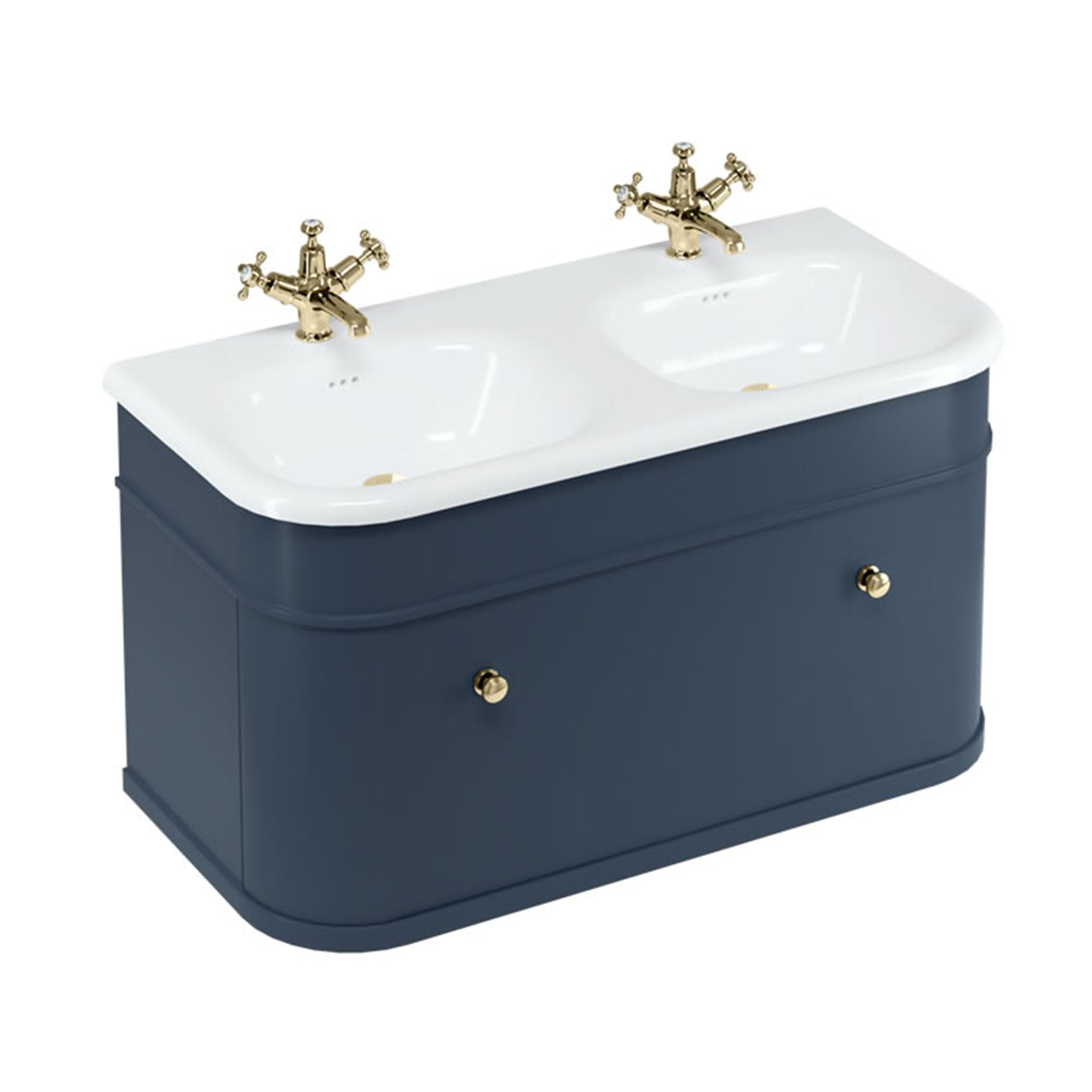 burlington chalfont 1000 wall mounted vanity unit with double roll top basin blue