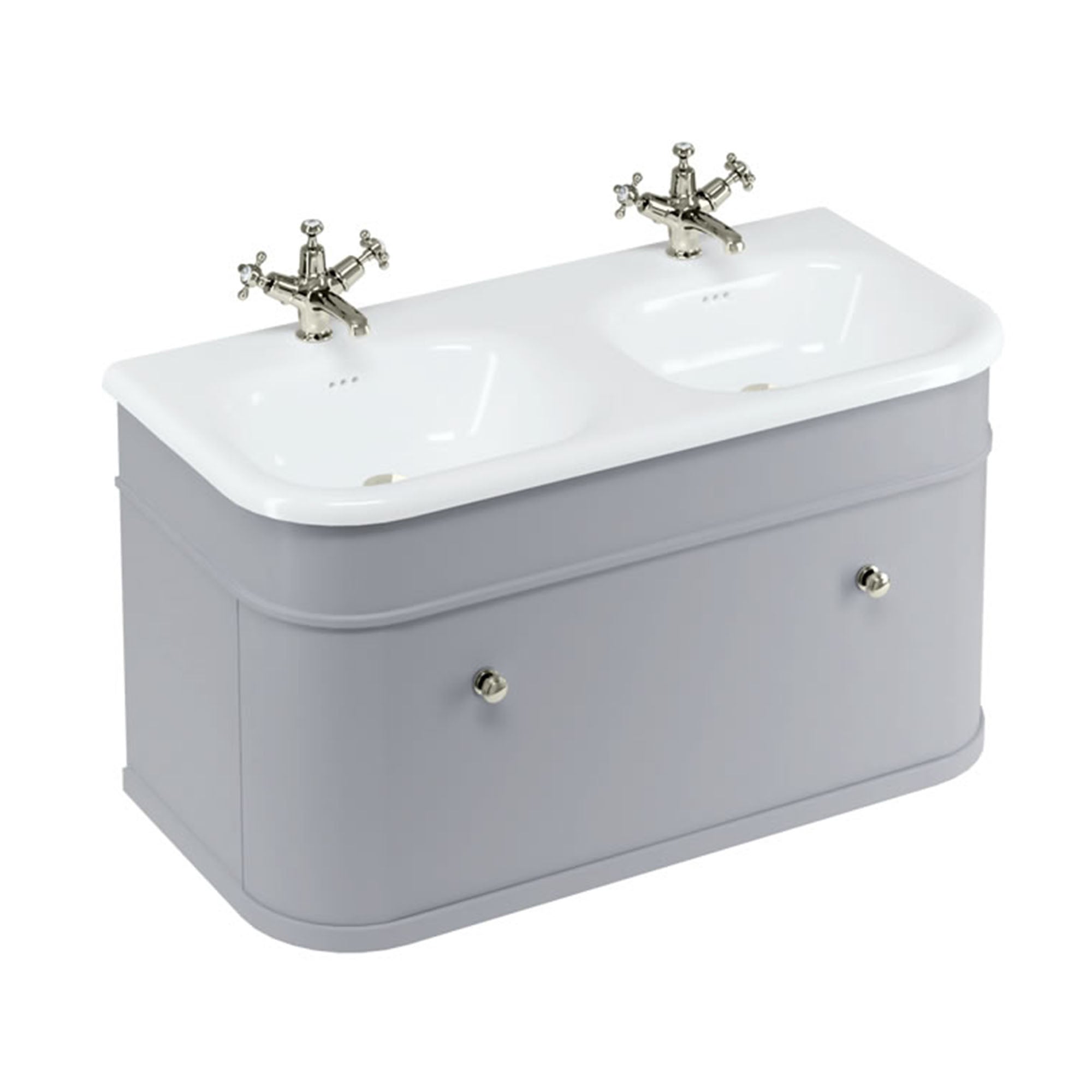 burlington chalfont 1000 wall mounted vanity unit with double roll top basin classic grey