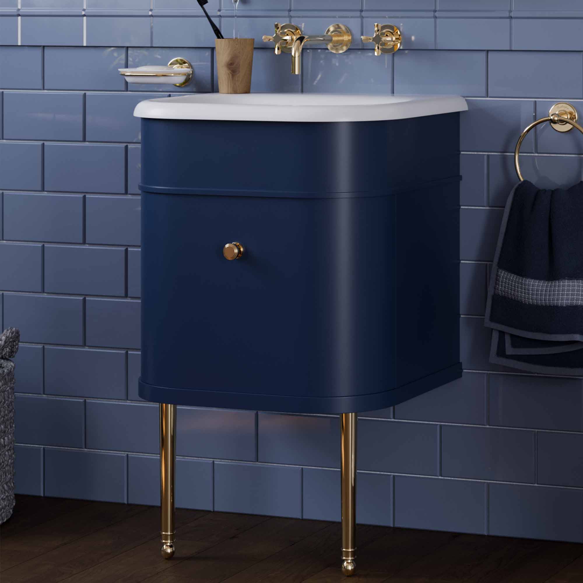 burlington chalfont 550mm wall mounted vanity with roll top basin blue