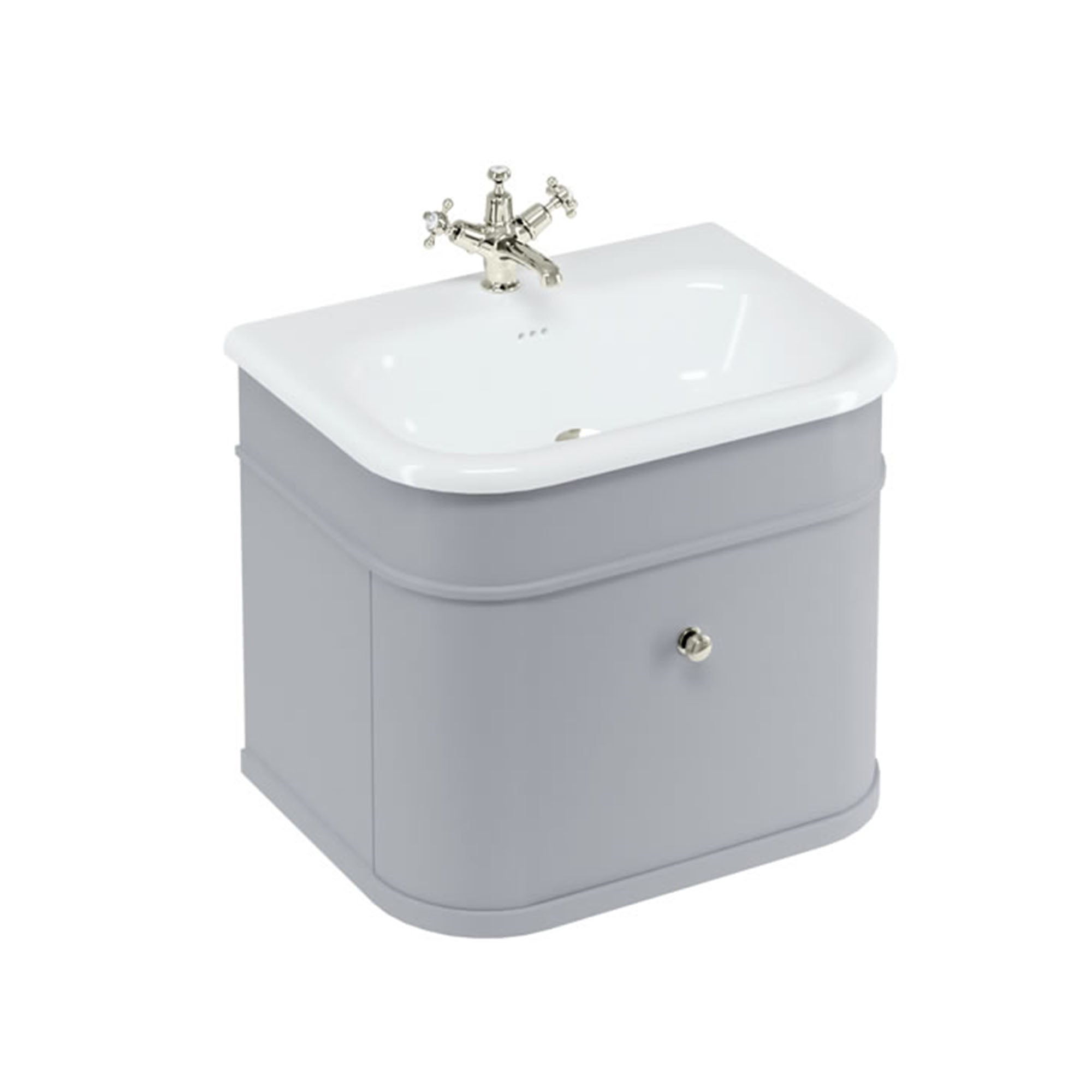 burlington chalfont 650mm wall mounted vanity with roll top basin classic grey