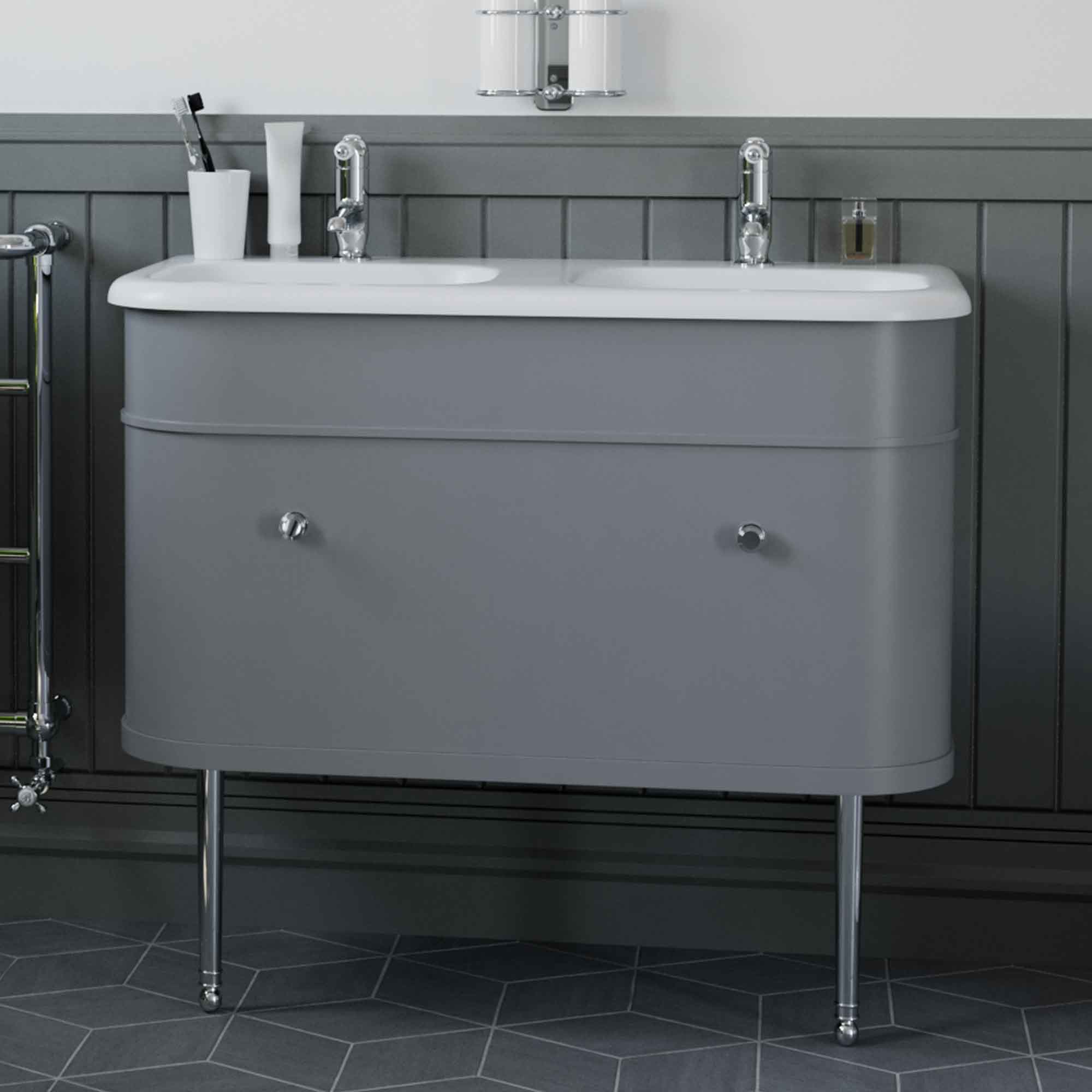 burlington chalfont 1000 wall mounted vanity unit with double roll top basin classic grey