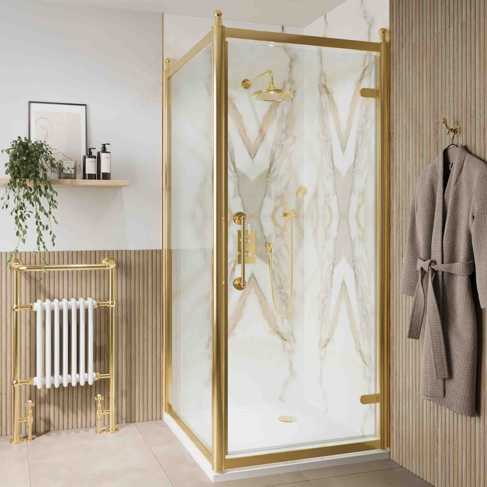 burlington classique hinged shower door in recess 1850 handle gold