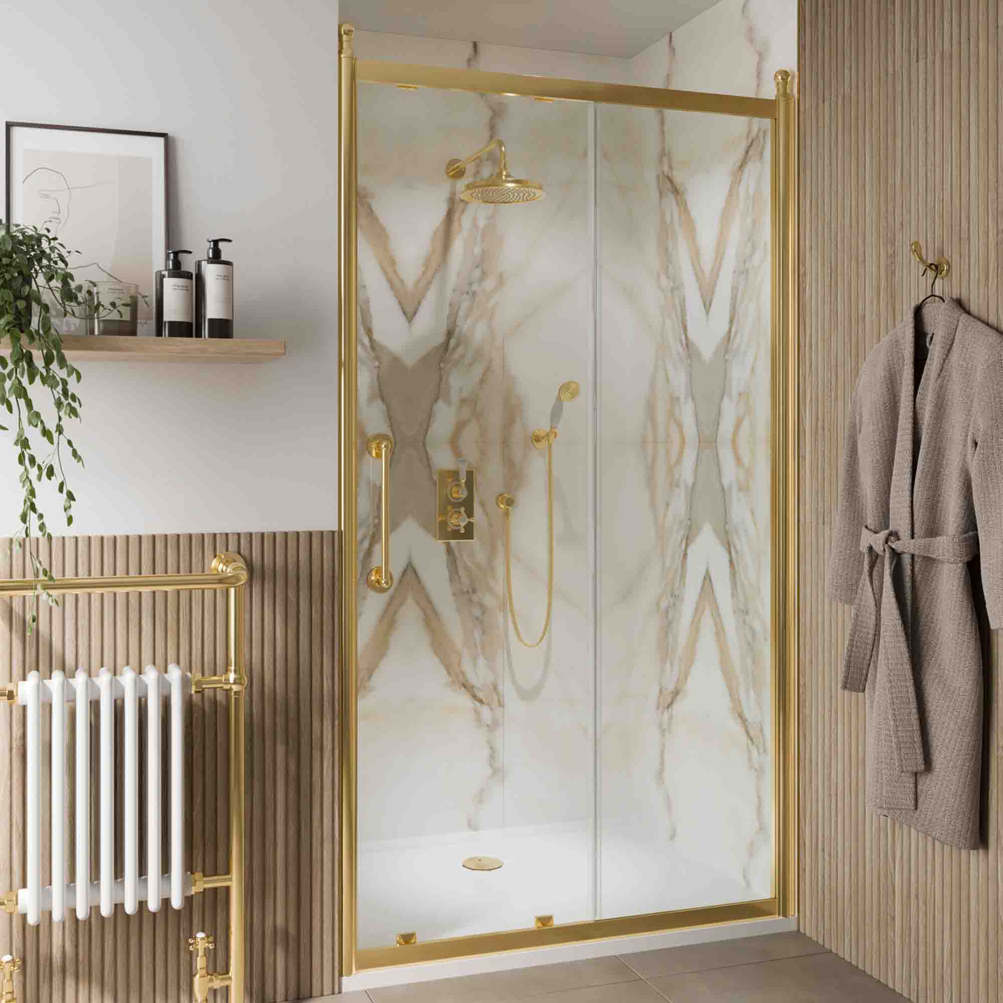 burlington classique sliding shower door in recess 1850 handle gold