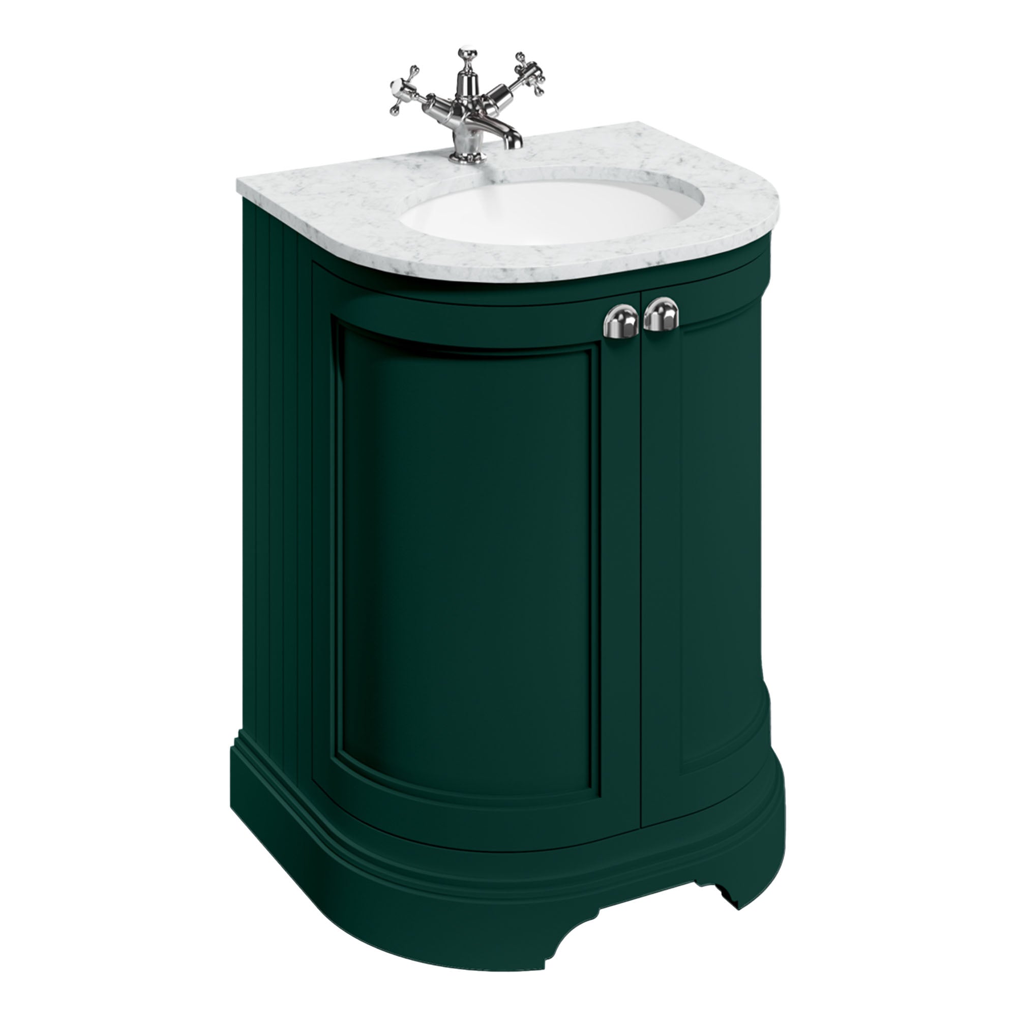 burlington freestanding 650 curved vanity unit with carrara worktop green