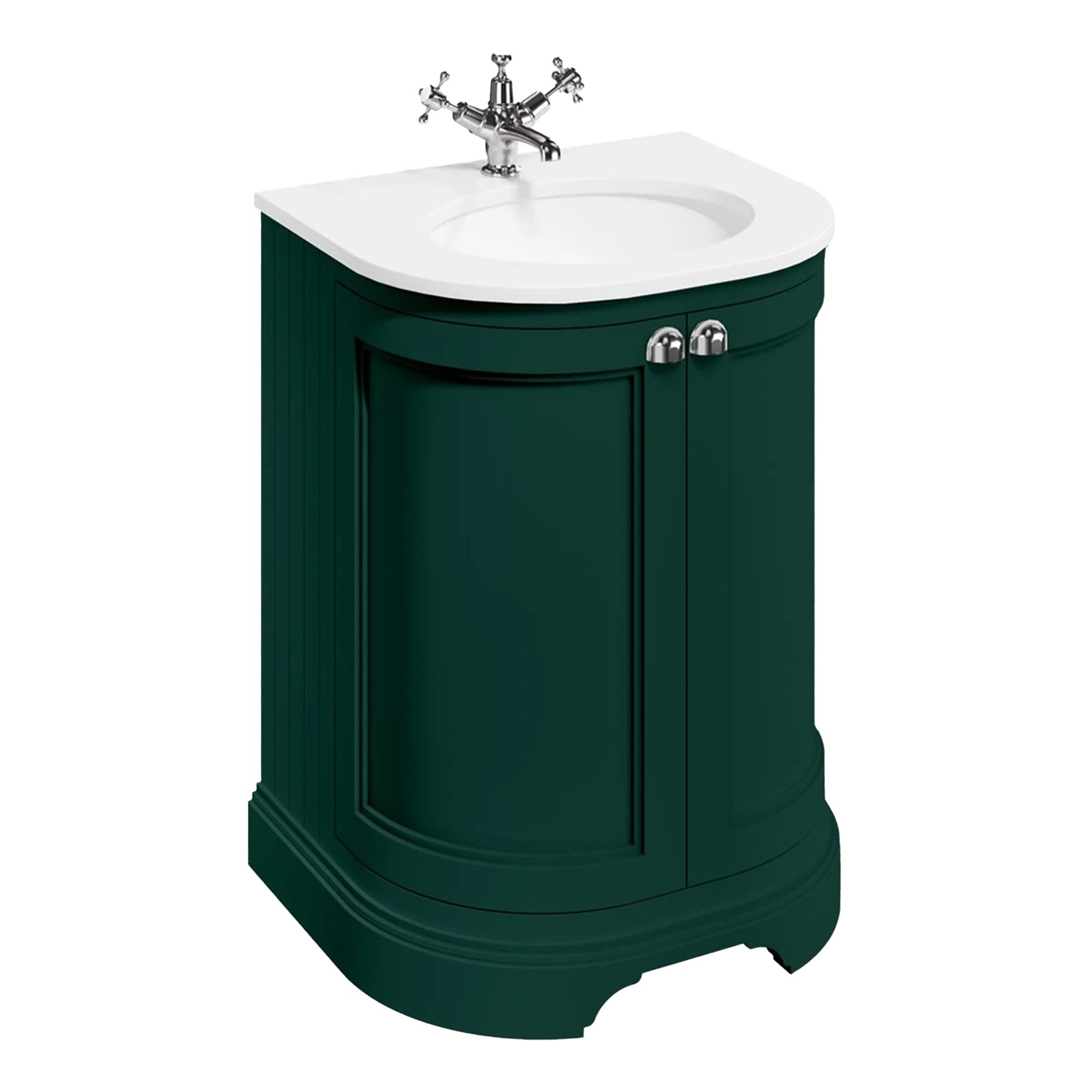 burlington freestanding 650 curved vanity unit with white worktop green