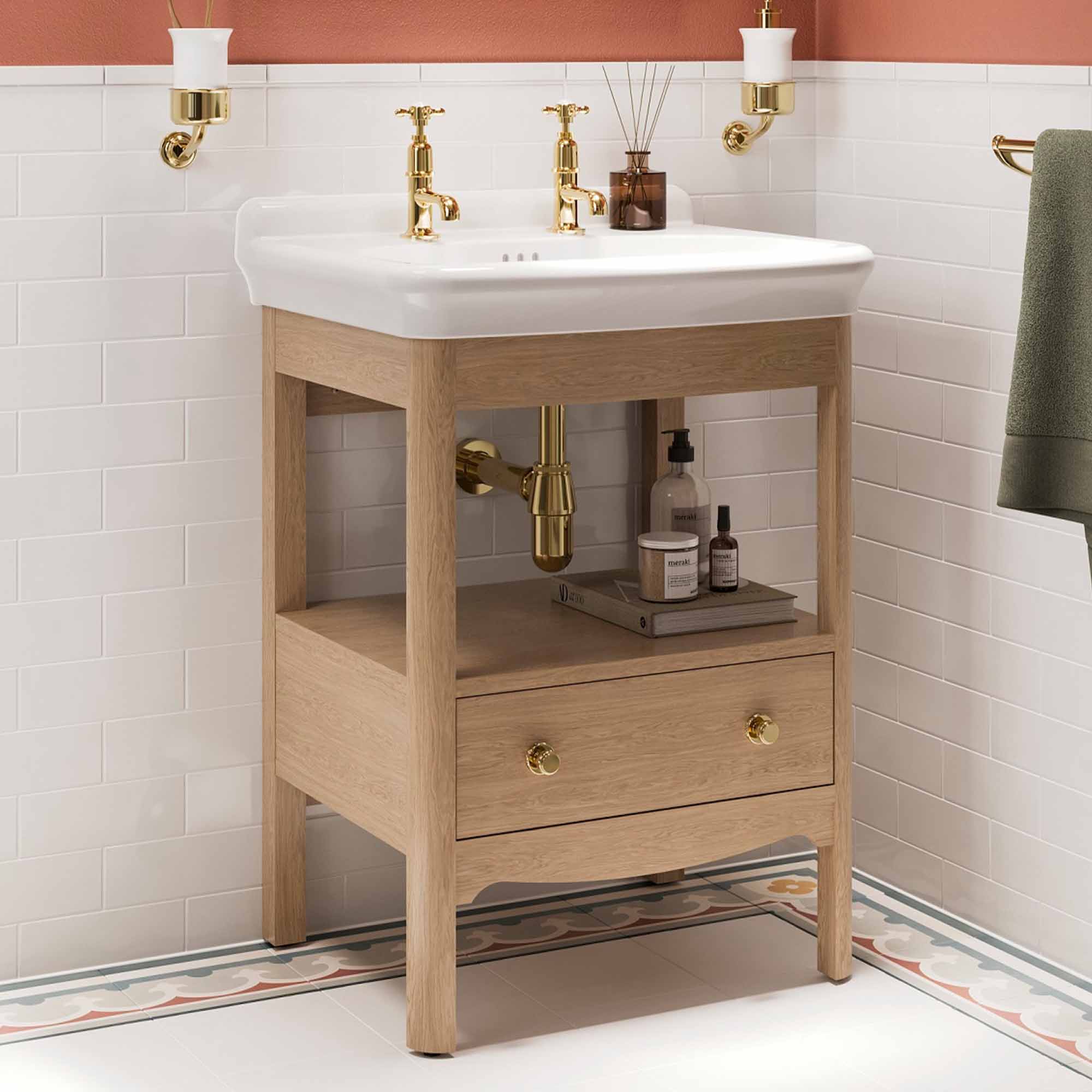 burlington guild 620 floorstanding single drawer vanity unit washbasin light oak