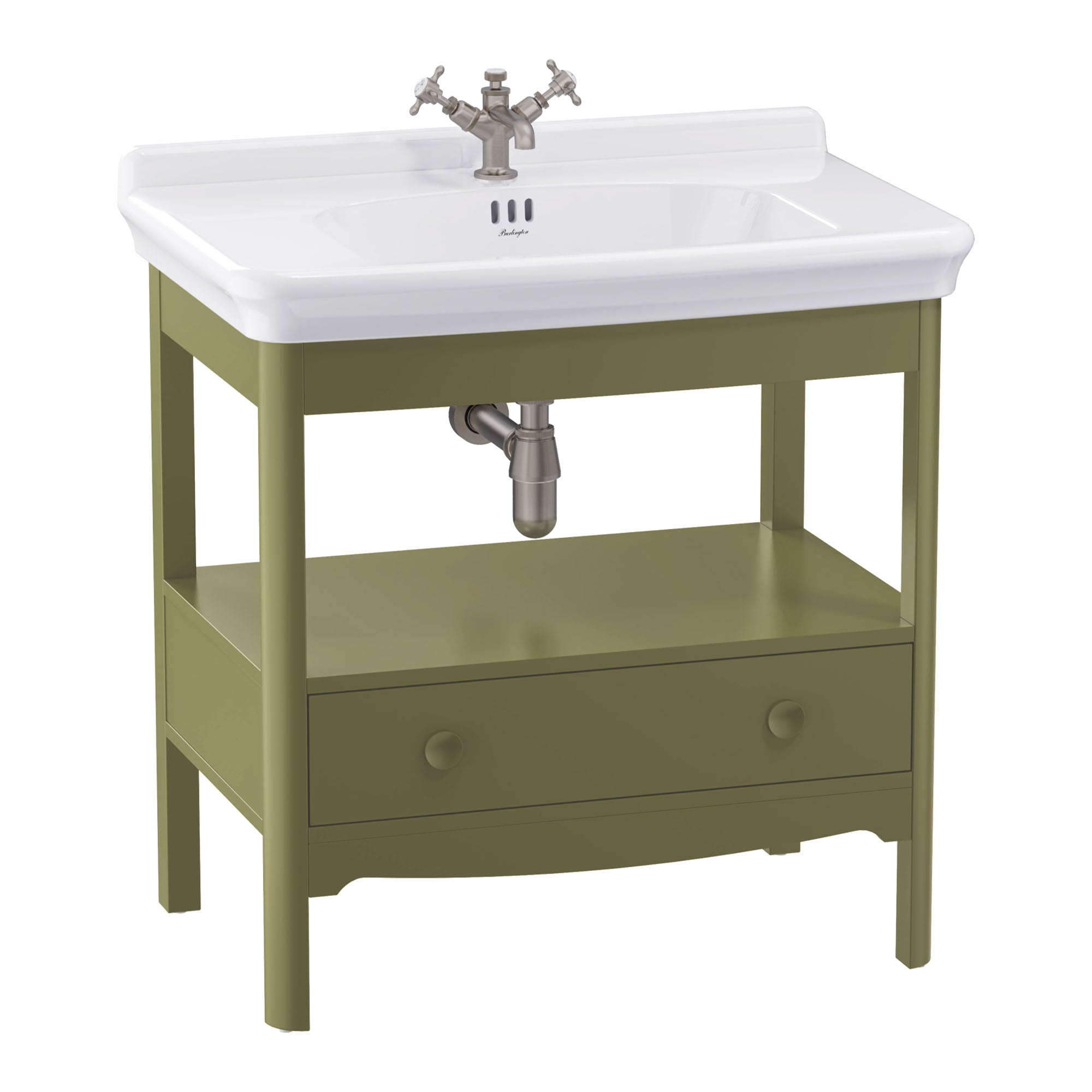 burlington guild 850 floorstanding single drawer vanity unit washbasin carlyle green
