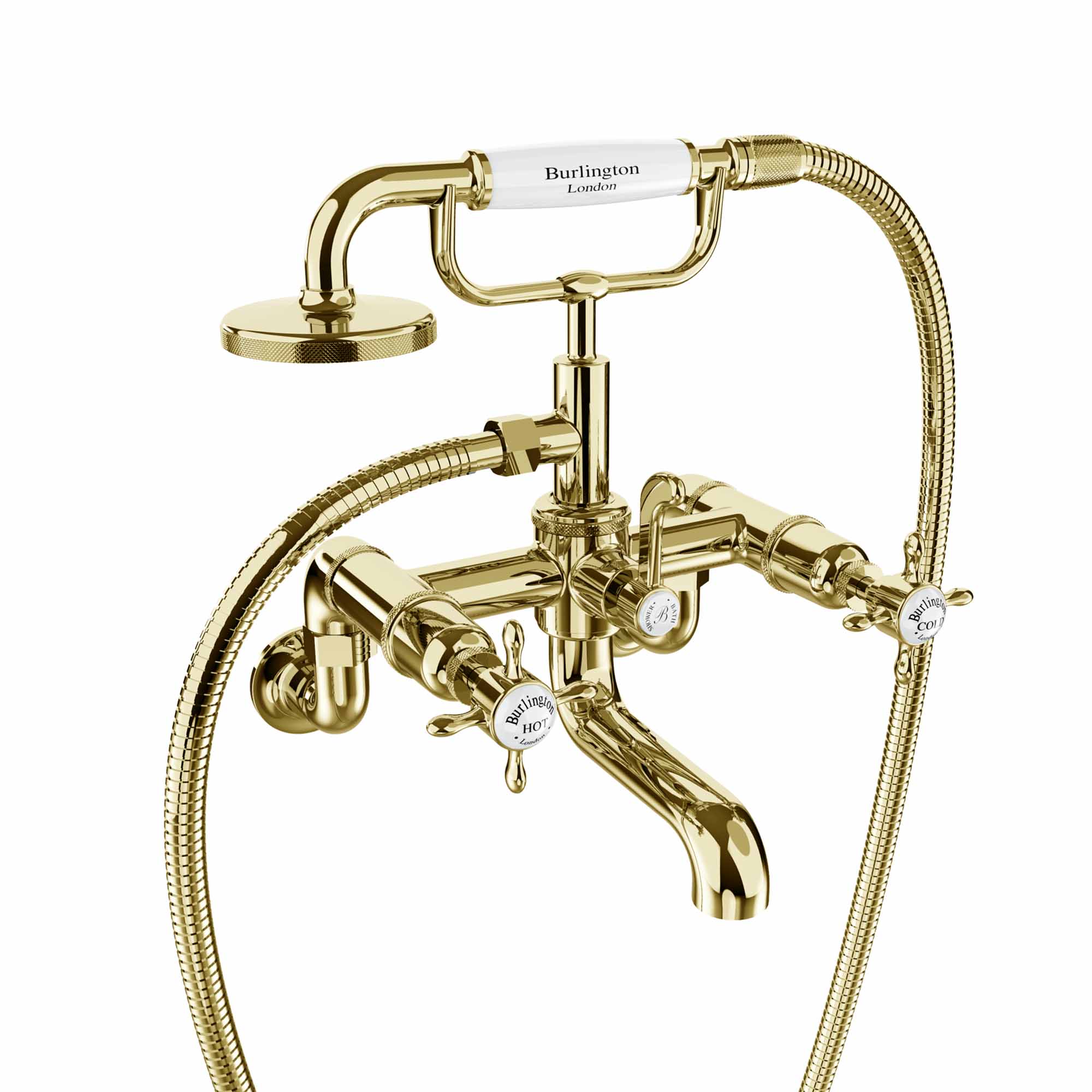 burlington guild wall mounted bath shower mixer gold