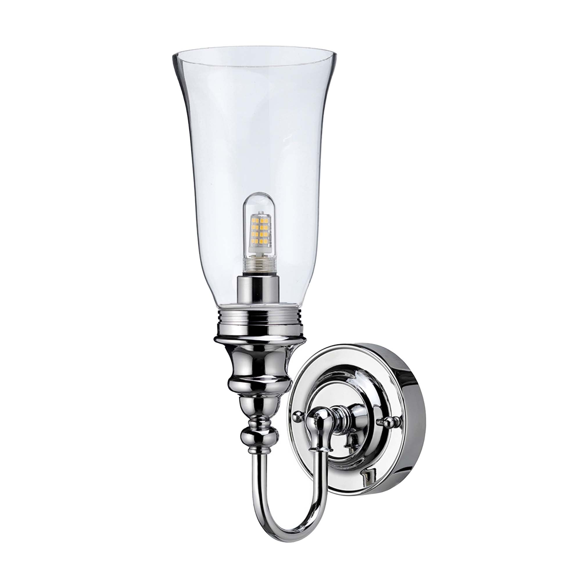 burlington led bathroom ornate wall light clear glass vase shade chrome