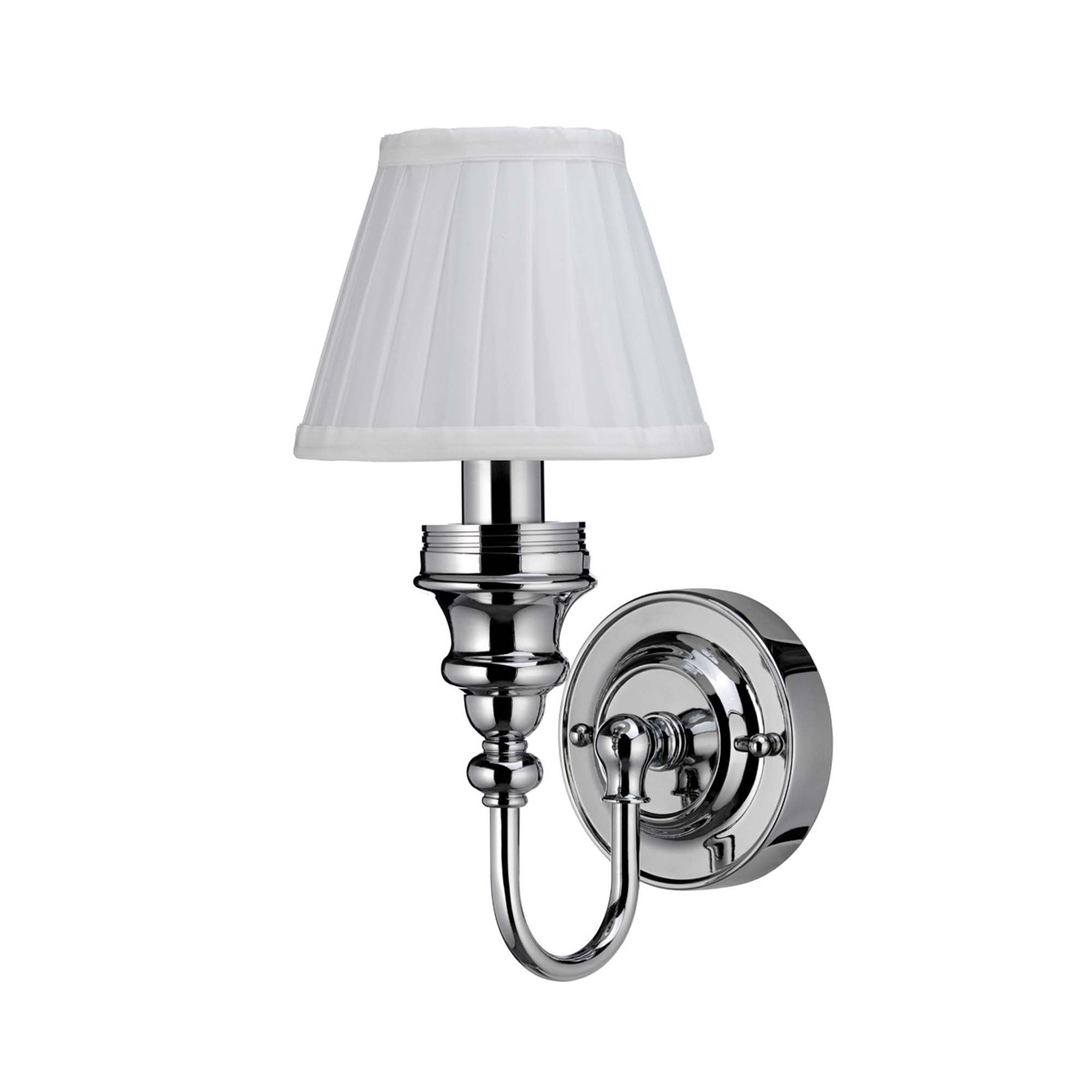 burlington led bathroom ornate wall light white fine pleated shade chrome