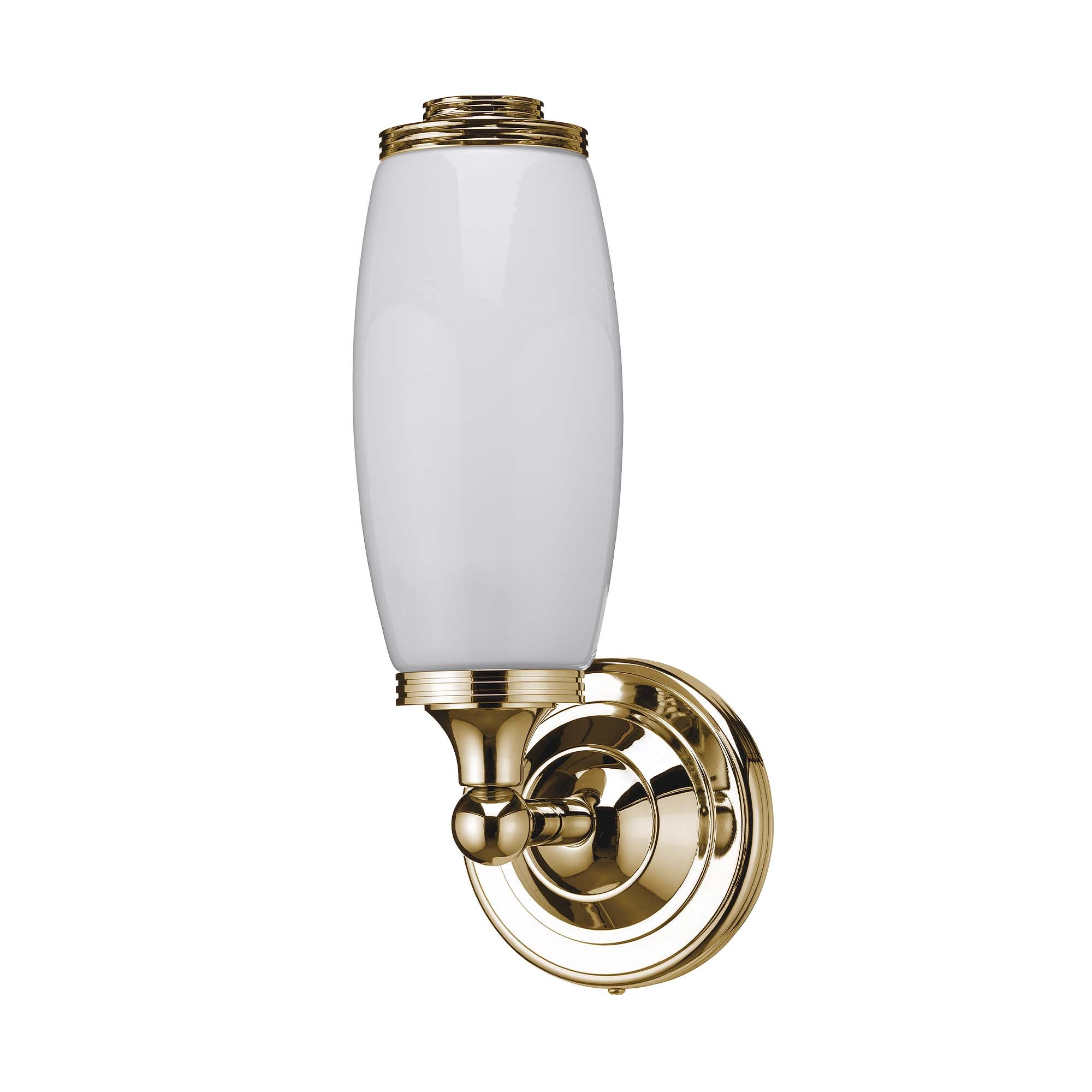 burlington led bathroom round wall light and opal glass tube shade gold