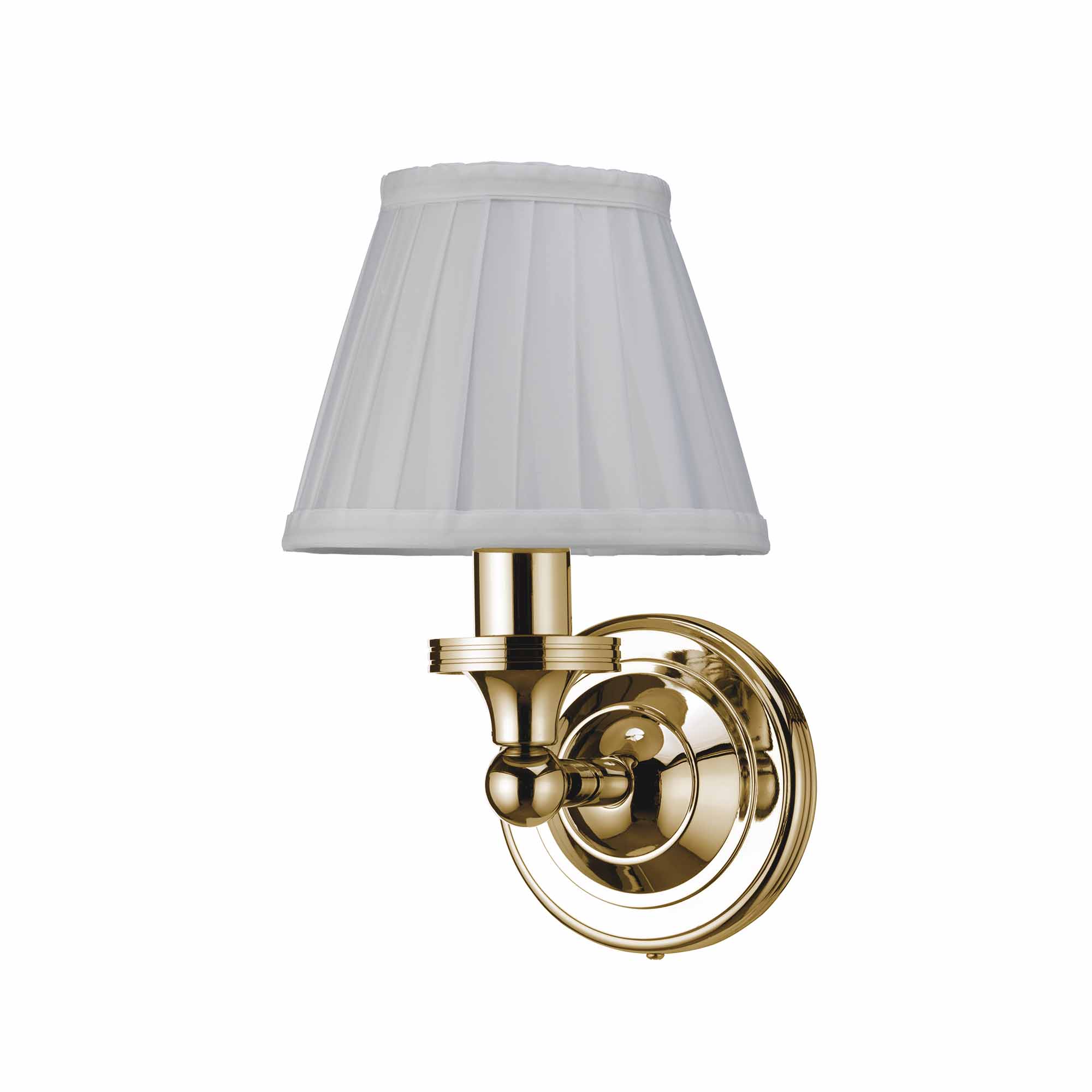 burlington led bathroom round wall light white fine pleated shade gold