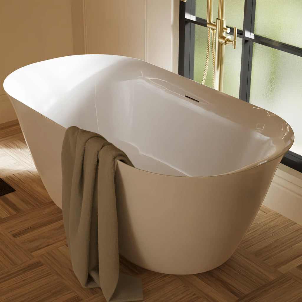 Burlington Strand Freestanding White Acrylic 1496mm length bath, supplied by Deluxe Bathrooms. 
