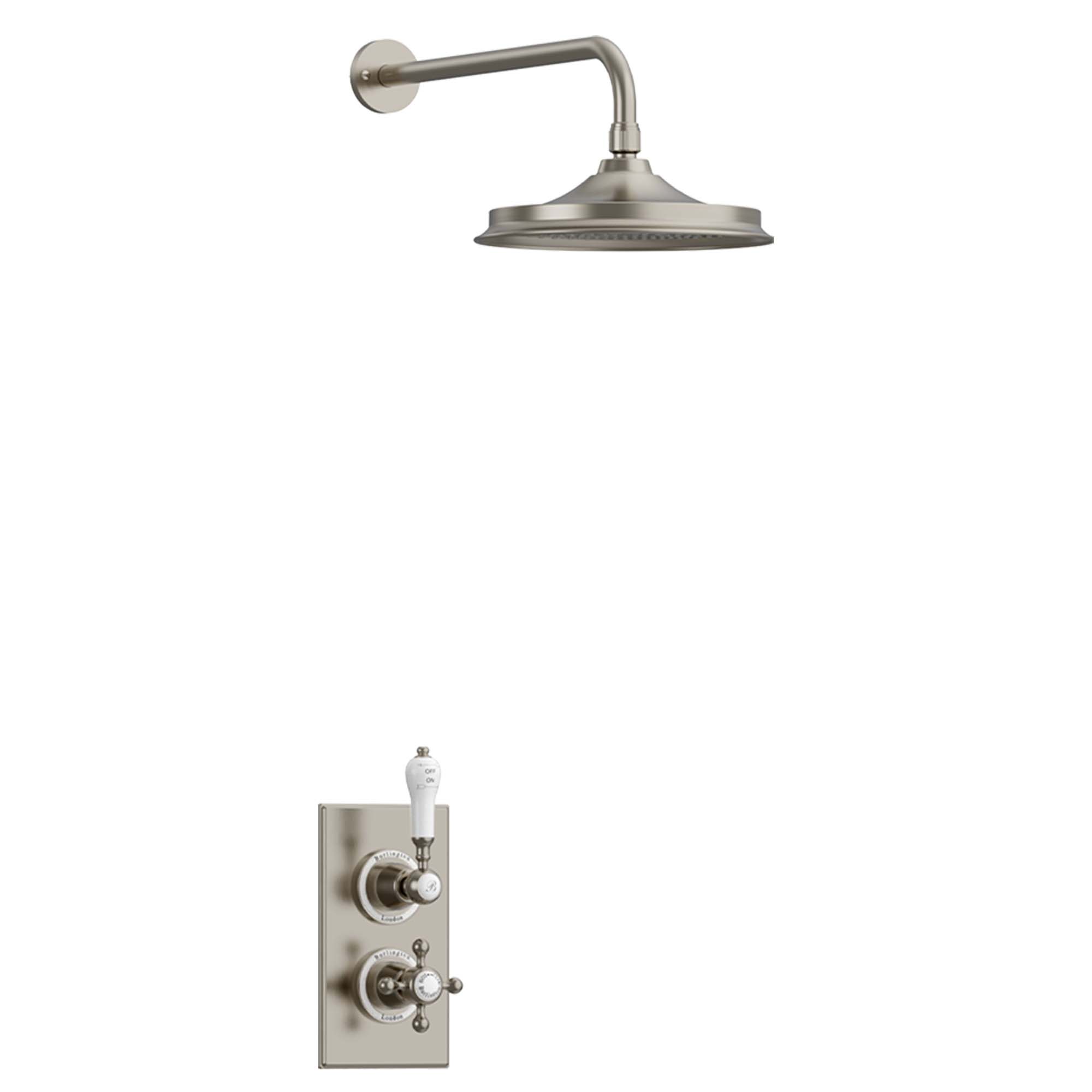 burlington trent thermostatic shower valve with fixed head brushed nickel