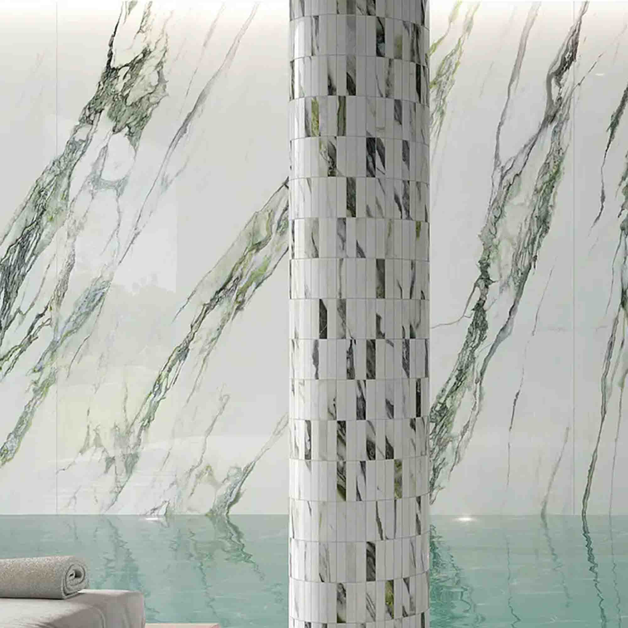 charm experience calacatta green marble effect porcelain tile 60x120cm polished