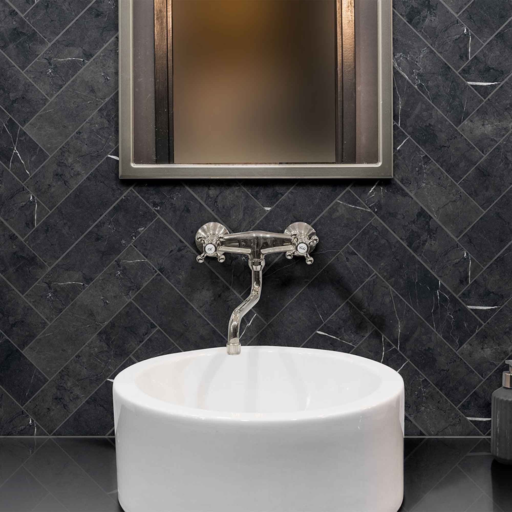 chester black marble effect porcelain tile 7.5x30cm matt