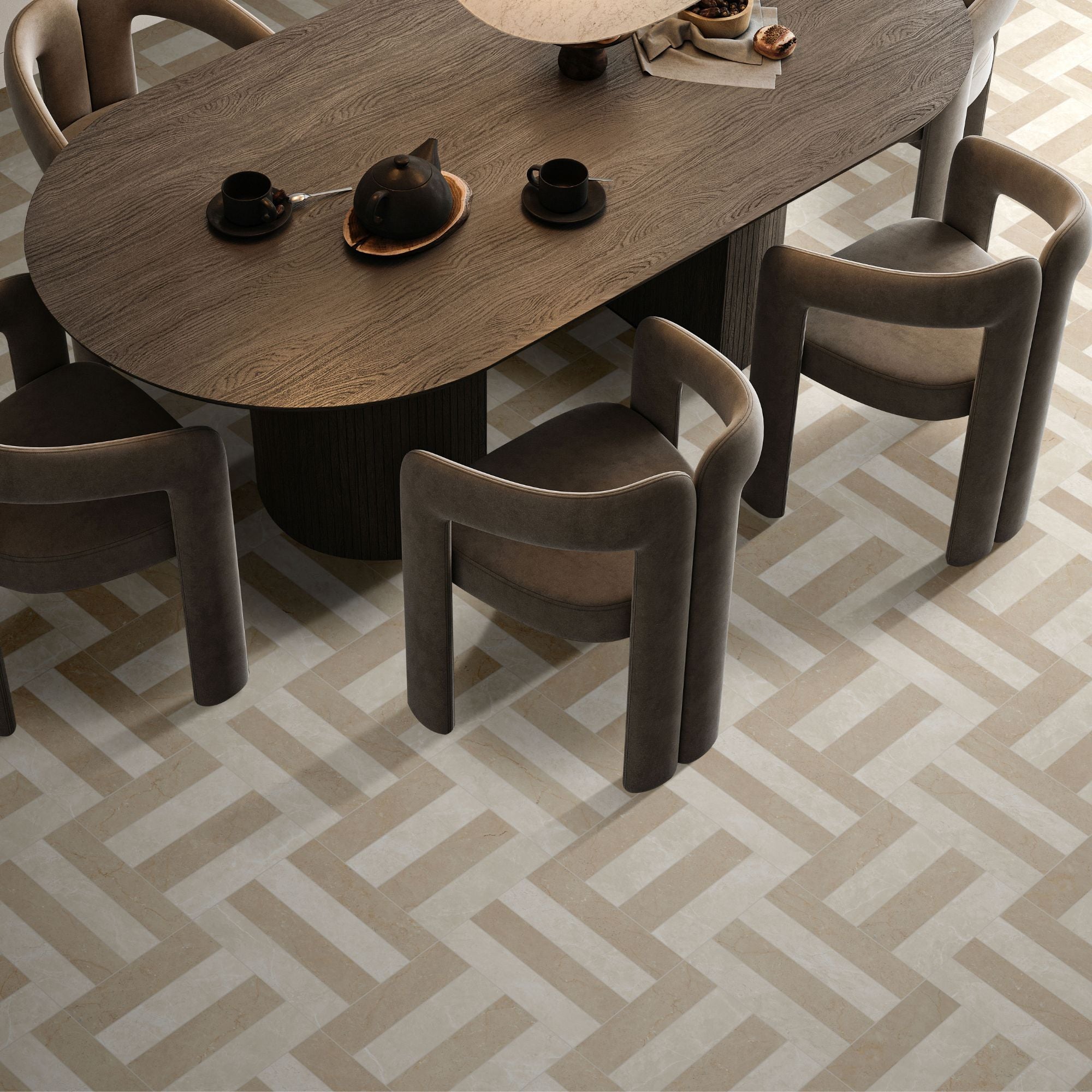 Chester Botticino Marble Effect Porcelain Tile 7.5x30cm Matt Deluxe Bathrooms