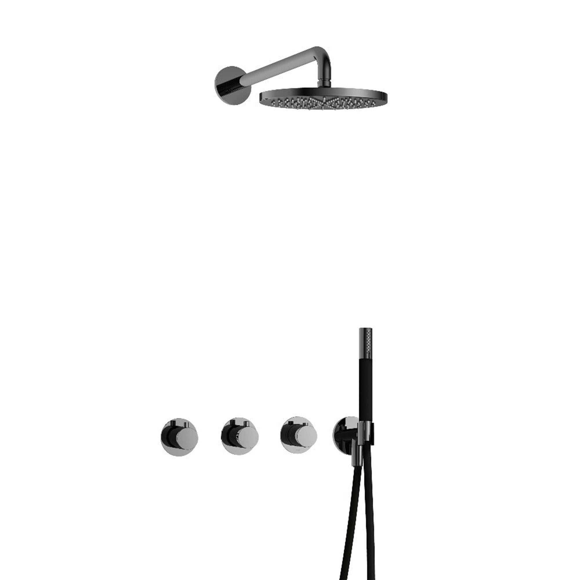 cobber 2 outlet thermostatic shower valve with handset and fixed overhead black chrome