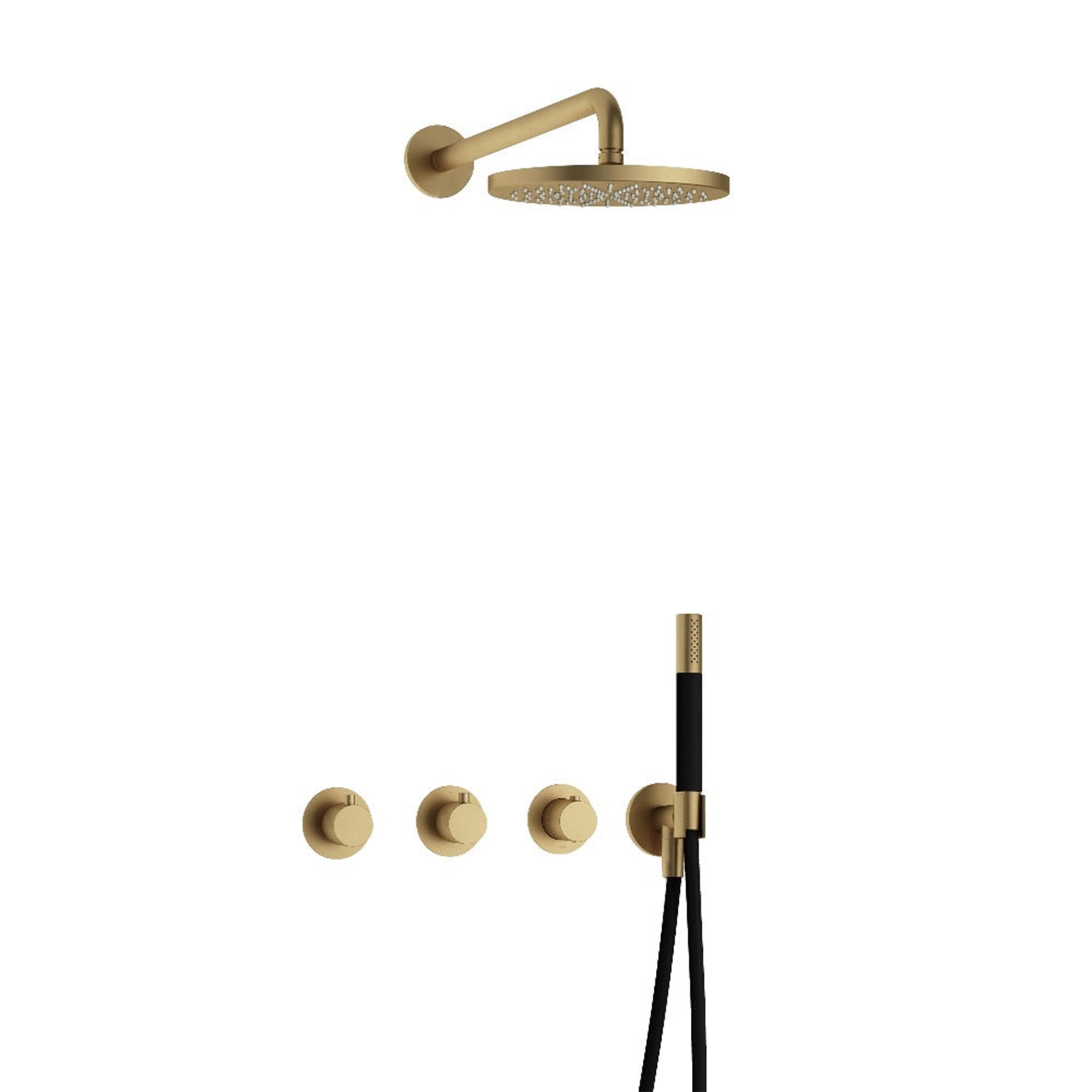 cobber 2 outlet thermostatic shower valve with handset and fixed overhead brushed brass