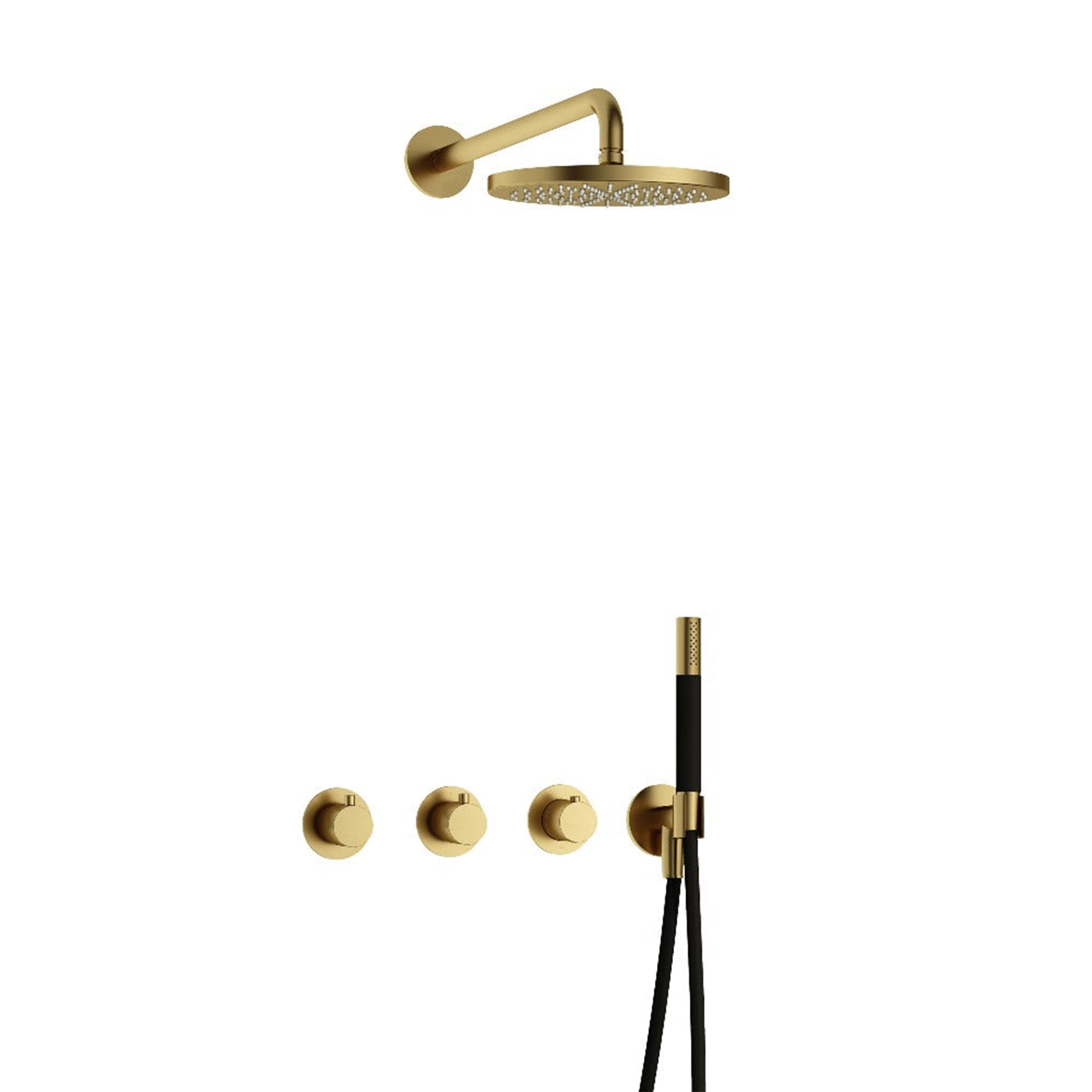 cobber 2 outlet thermostatic shower valve with handset and fixed overhead brushed brass pvd