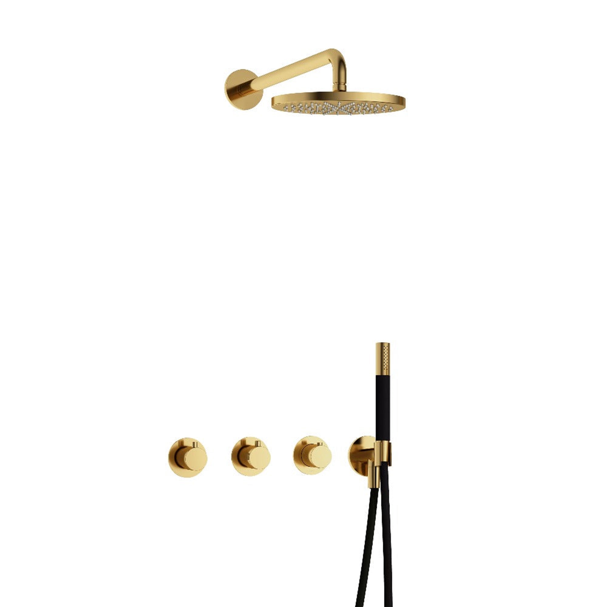 cobber 2 outlet thermostatic shower valve with handset and fixed overhead polished brass