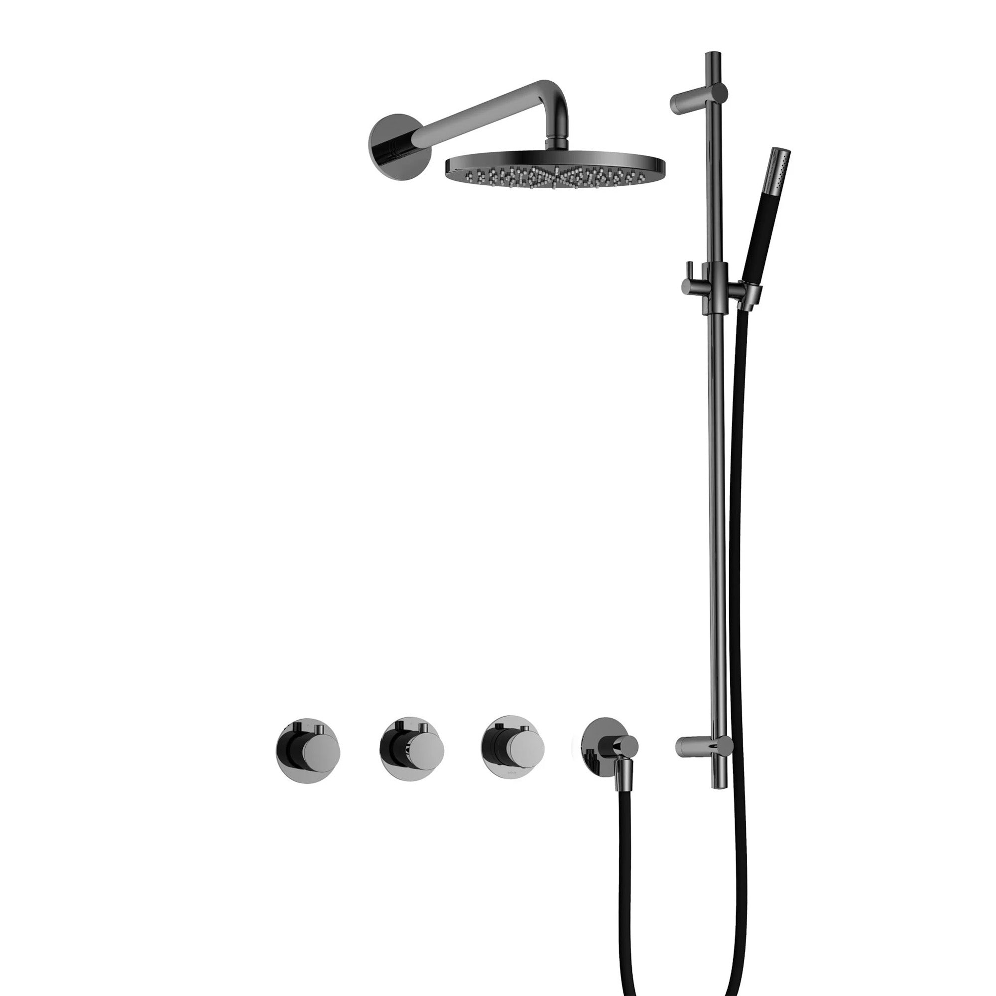 cobber 2 outlet thermostatic shower valve with slide rail handset and fixed overhead black chrome