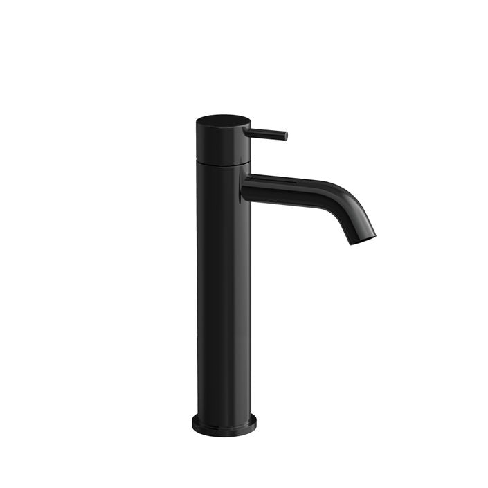 cobber 286mm tall basin-mixer tap monobloc curved spout polished black pvd