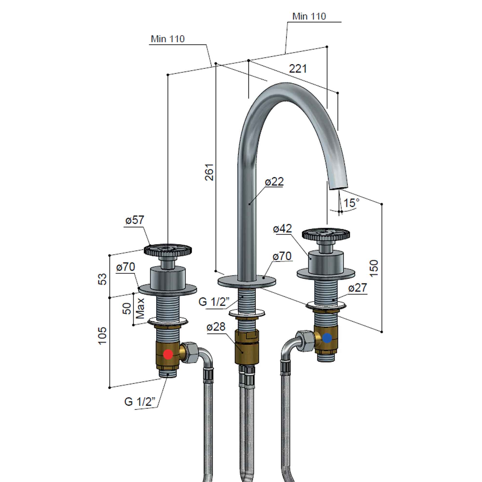 cobber 3 hole deck mounted basin mixer wheel handles dimensions