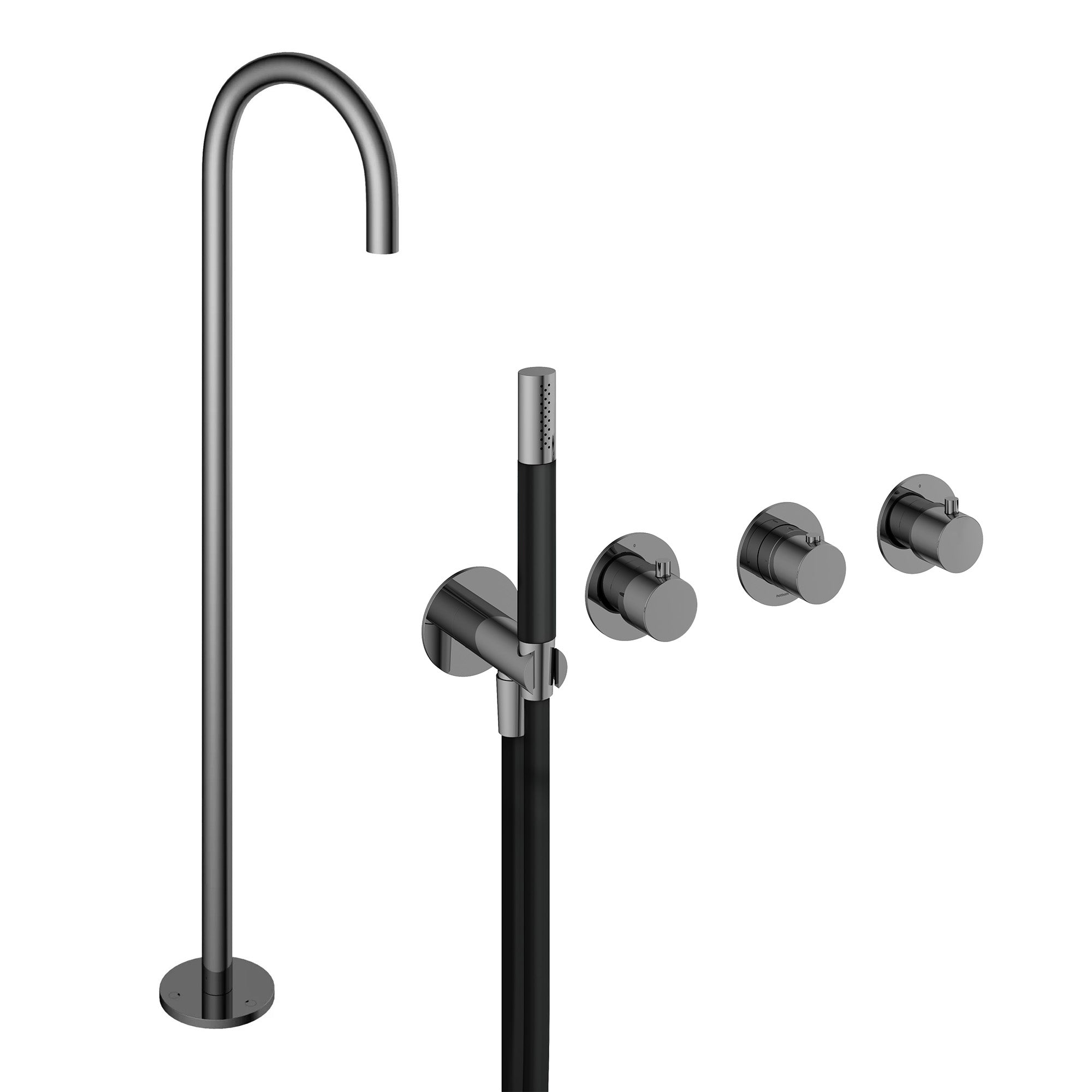 cobber 4 hole wall mounted shower handset with floorstanding bath spout black chrome