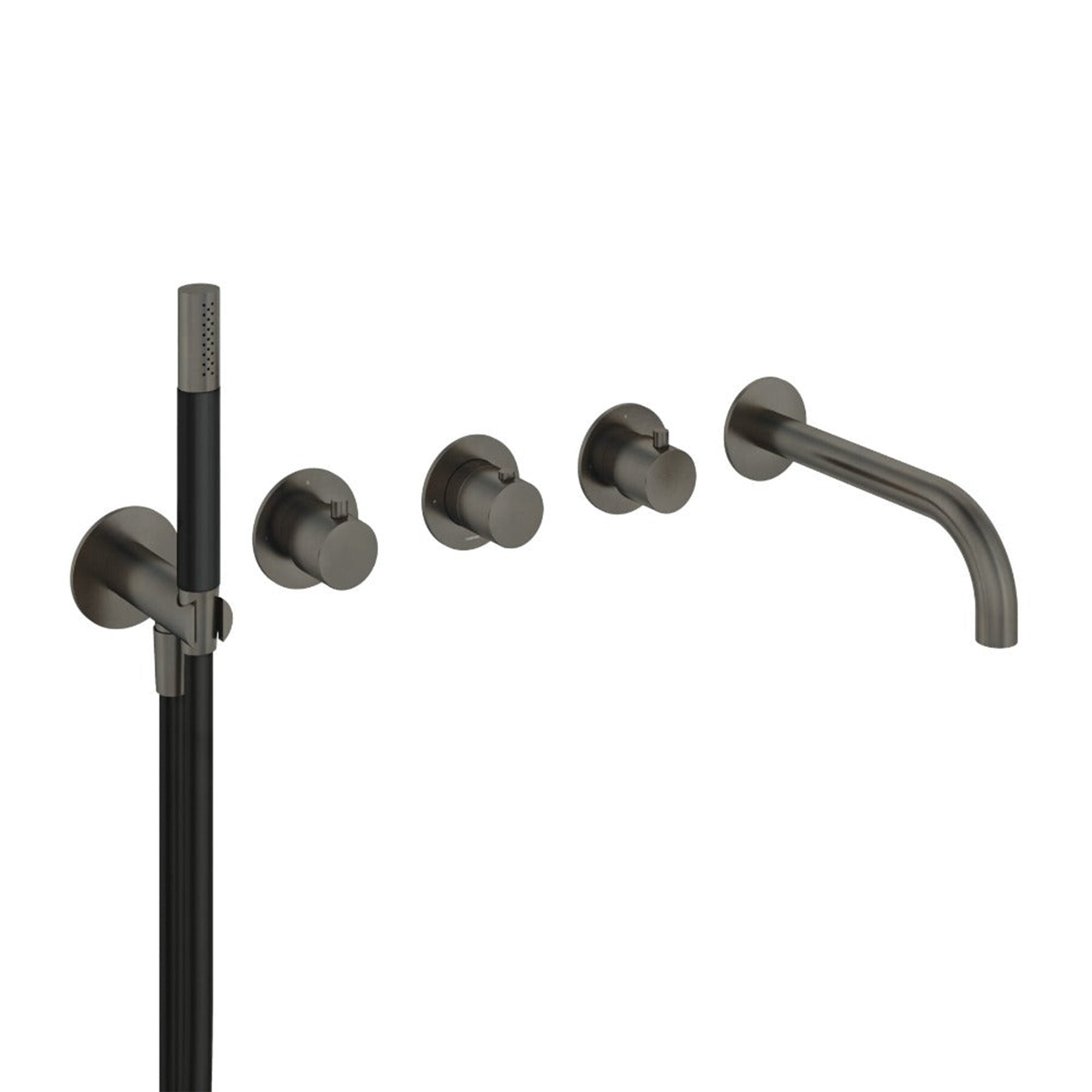 cobber 5 hole wall mounted bath filler with spout and handset aged iron