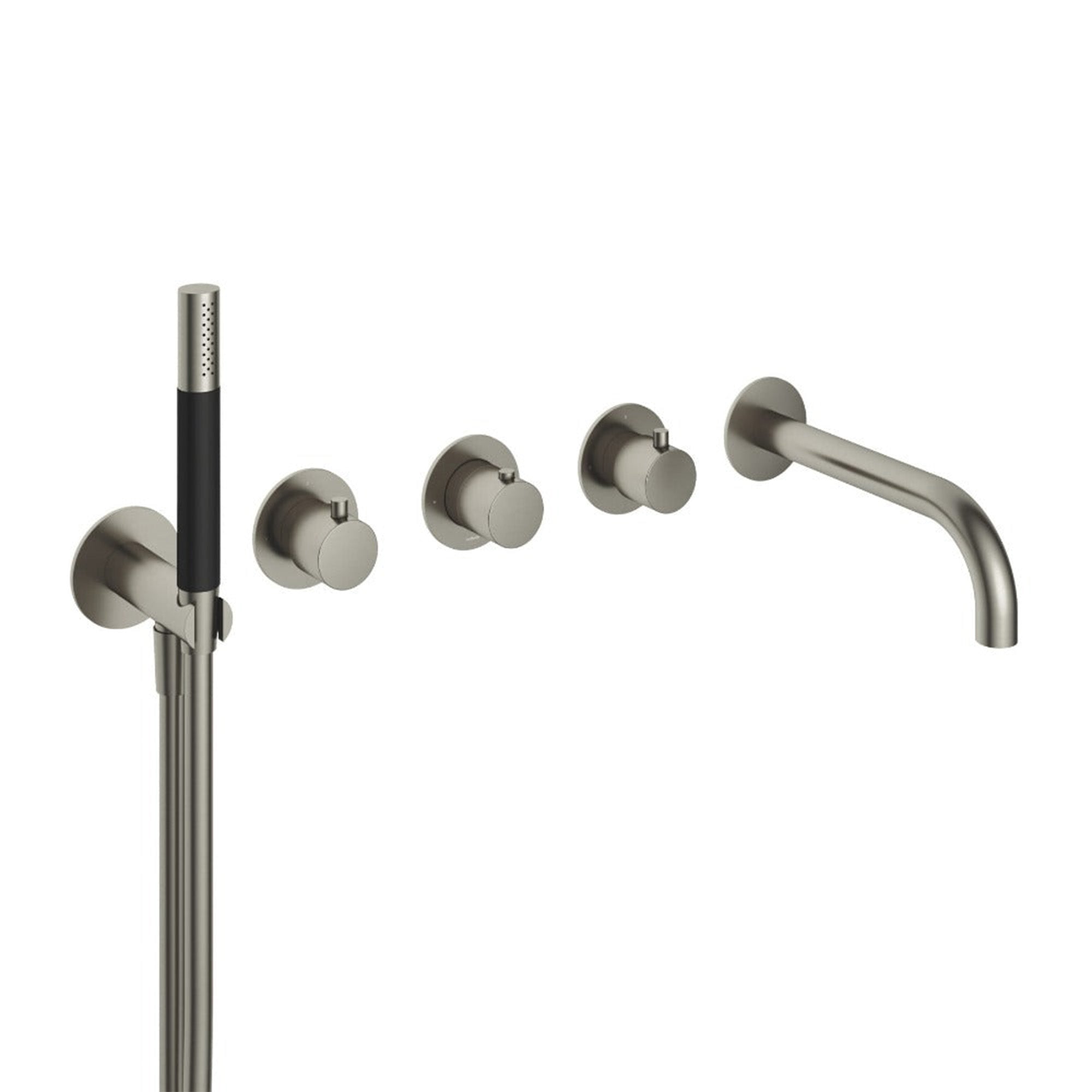 cobber 5 hole wall mounted bath filler with spout and handset brushed nickel