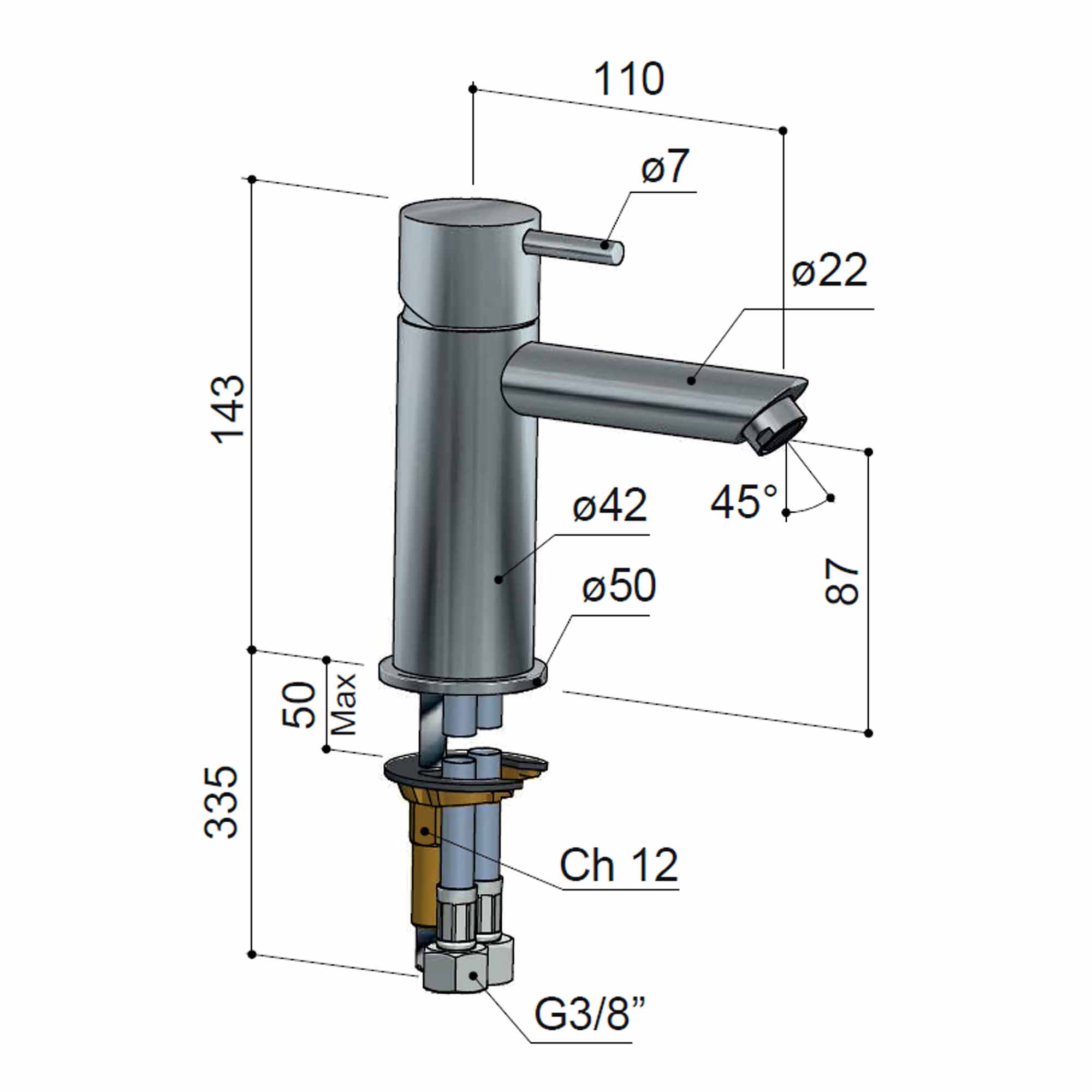 cobber basin mixer tap monobloc straight spout 143mm dimensions