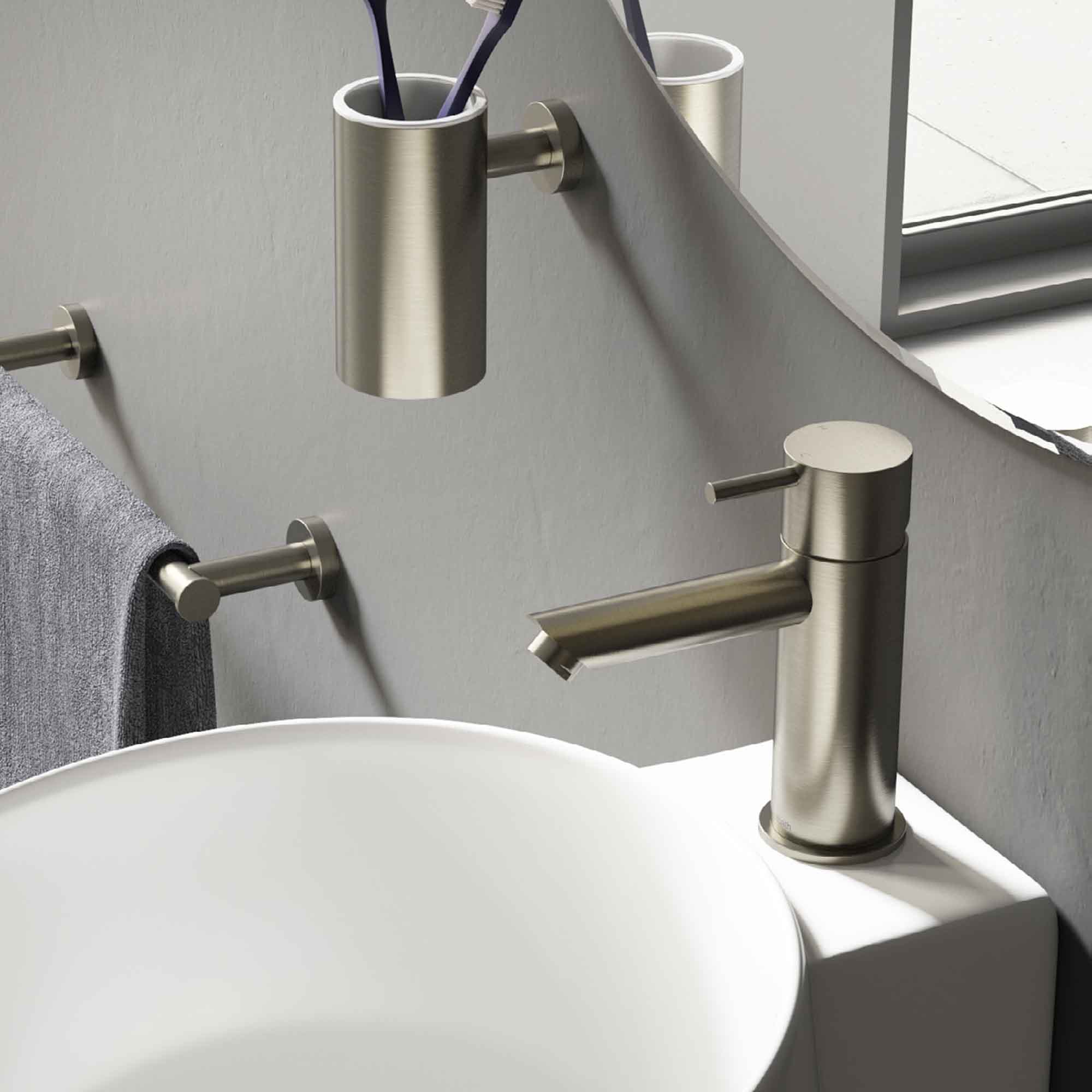 cobber basin mixer tap monobloc straight spout brushed nickel