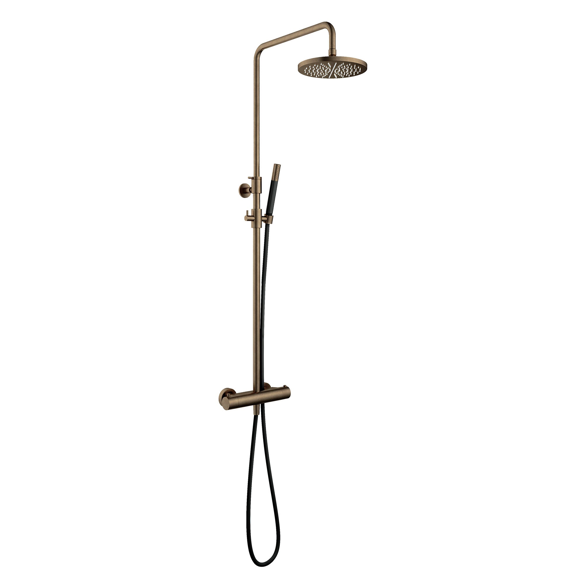 cobber exposed thermostatic rigid riser shower with pencil handset aged brass