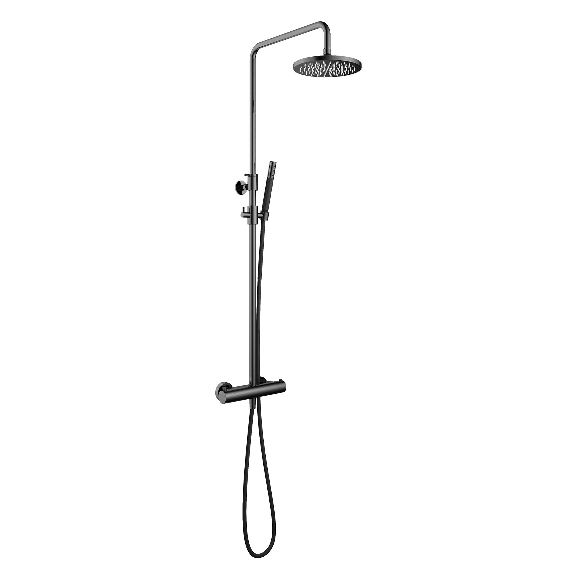 cobber exposed thermostatic rigid riser shower with pencil handset black chrome