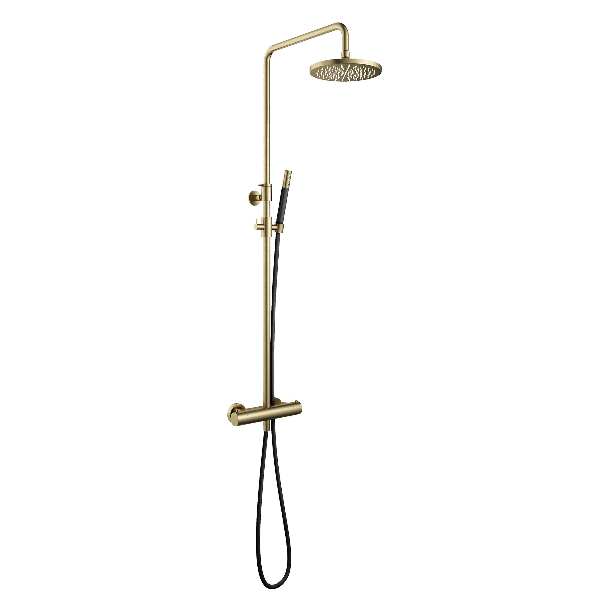 cobber exposed thermostatic rigid riser shower with pencil handset brushed brass