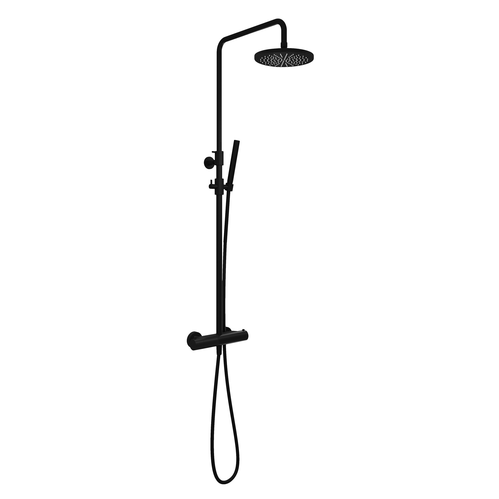 cobber exposed thermostatic rigid riser shower with pencil handset matt black