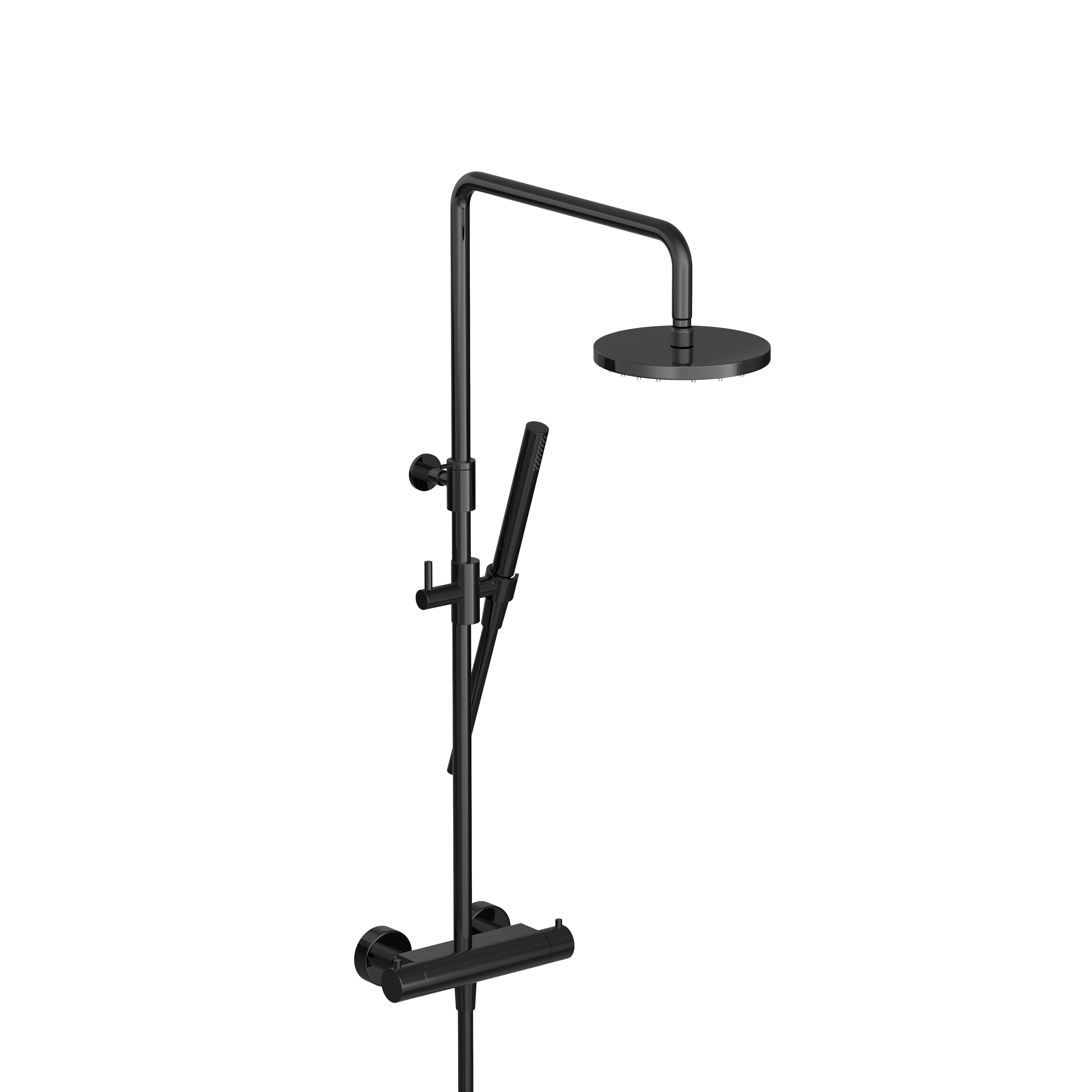 cobber exposed thermostatic rigid riser shower with pencil handset polished black pvd